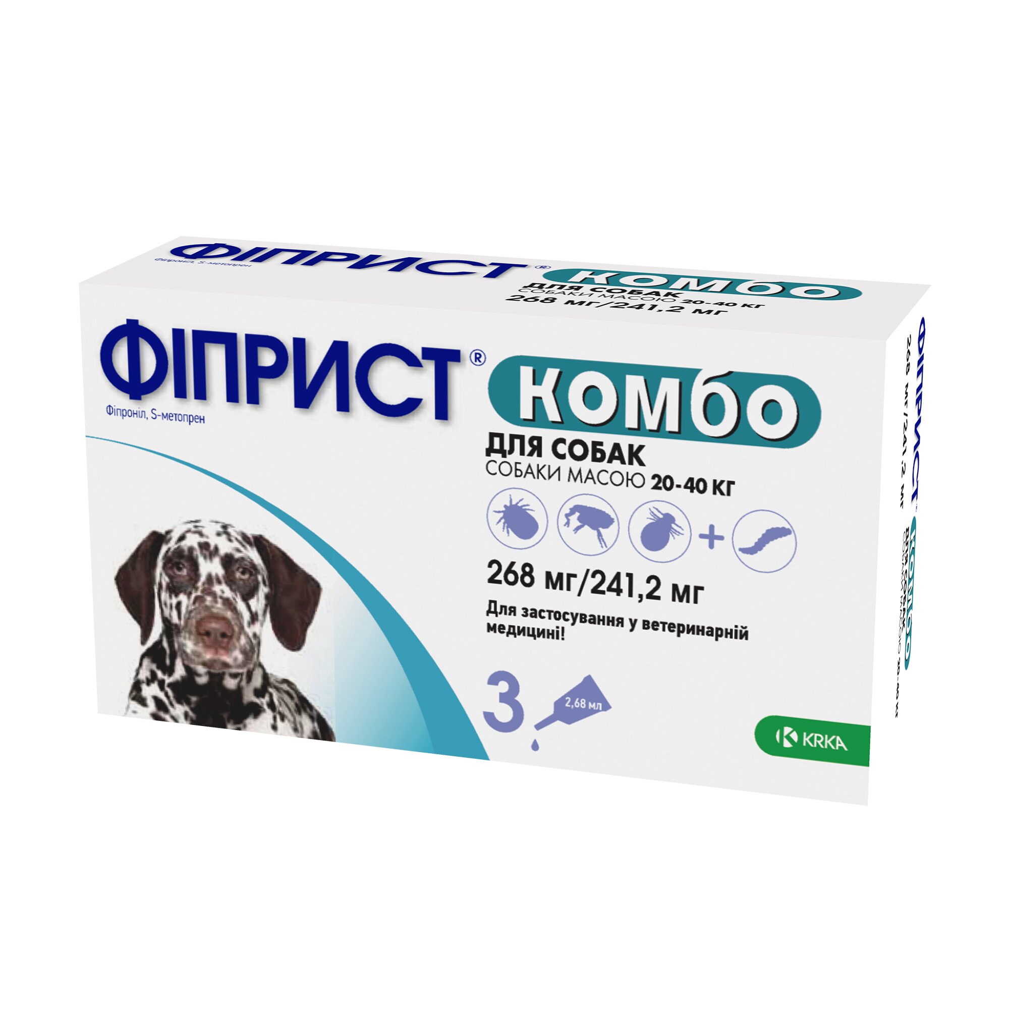 Капли на затылок для собак KRKA «Фиприст Комбо» от 20 до 40 кг, 1 пипетка (от внешних паразитов) Капли на затылок для собак KRKA «Фиприст Комбо» от 20 до 40 кг, 1 пипетка (от внешних паразитов)