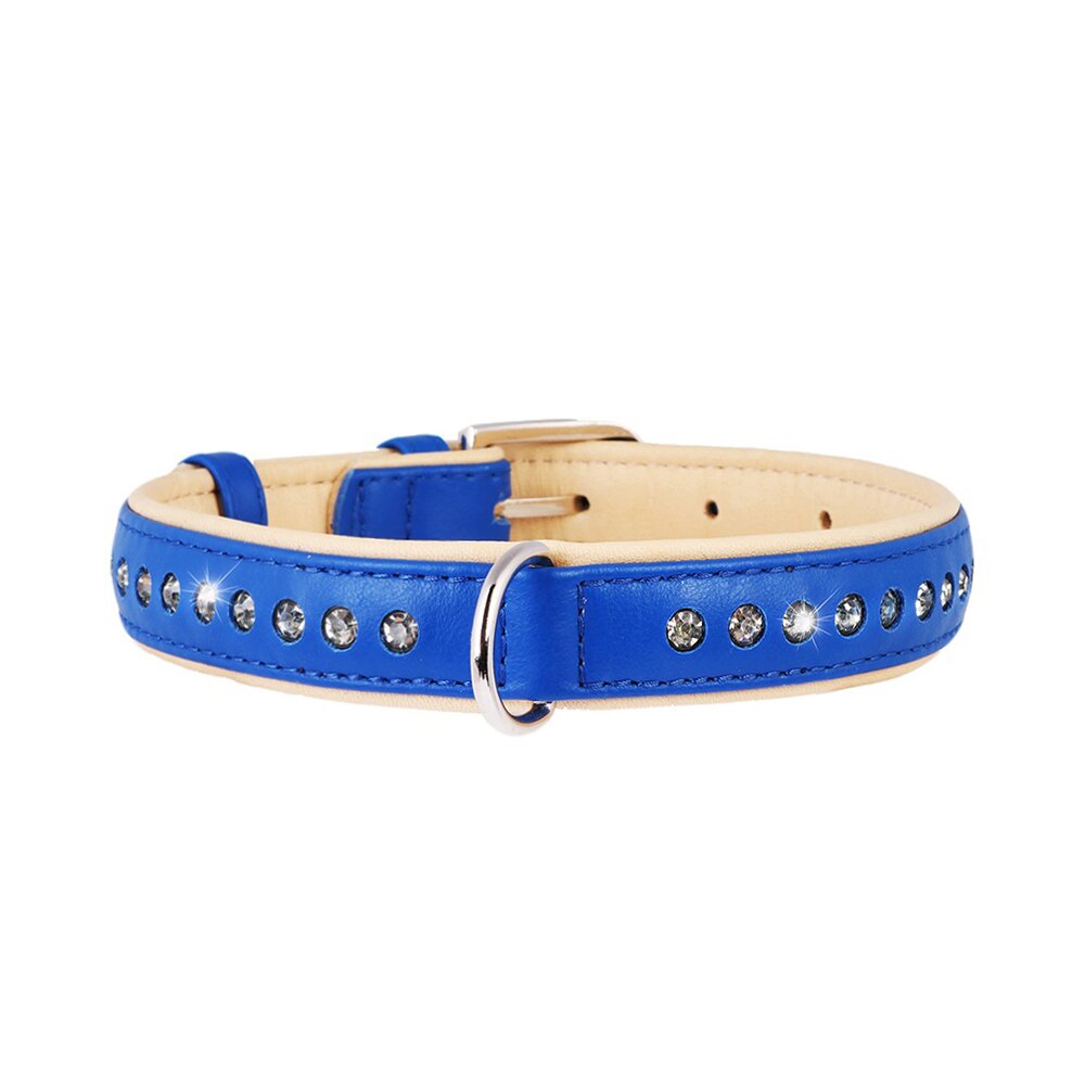 Нашийник Collar шкіряний із стразами «Brilliance» (Брілліанс) 38-49 см / 25 мм (синій)