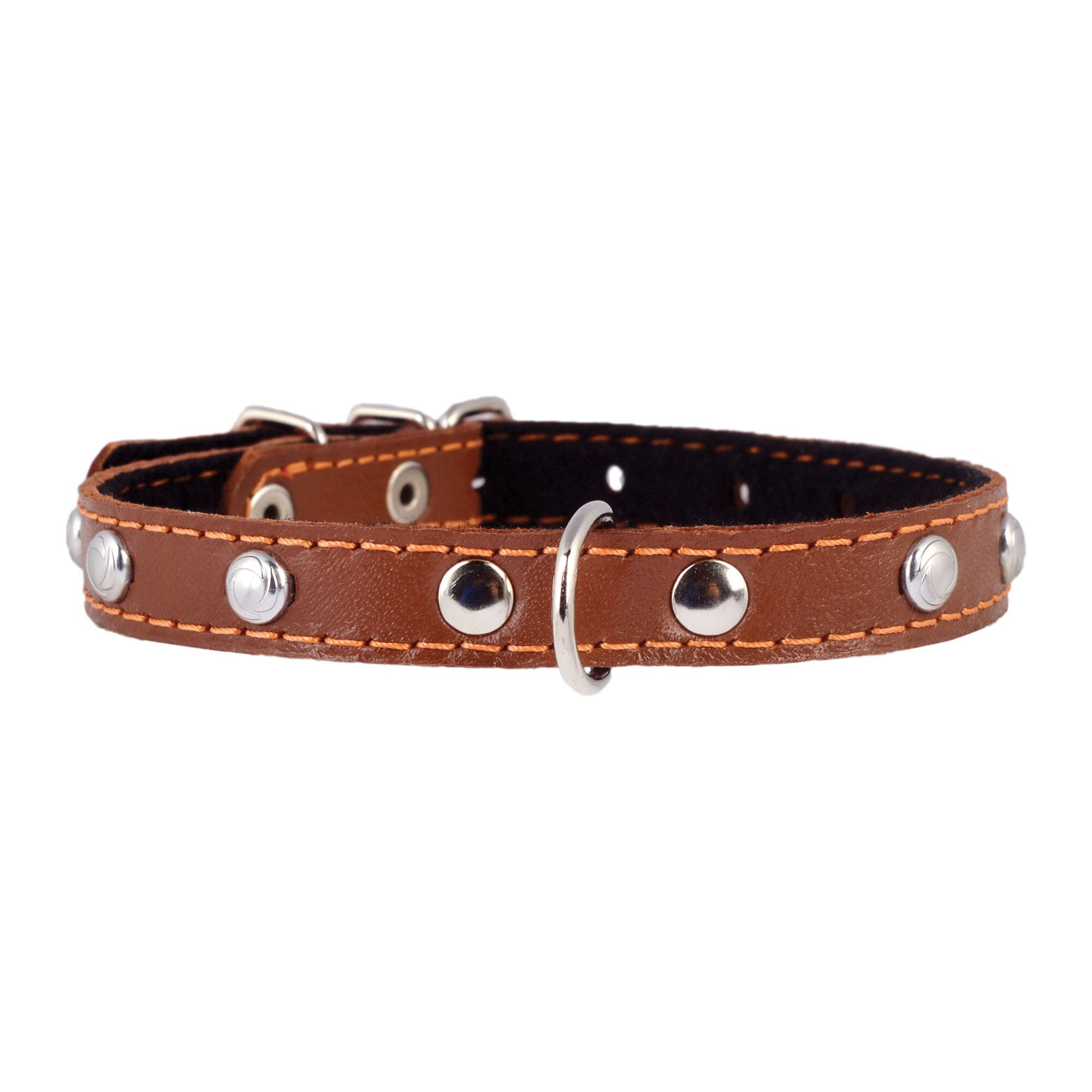 Ошейник Collar кожаный одинарный с синтепоном и украшениями 32-40 см / 20 мм (коричневый, черный)