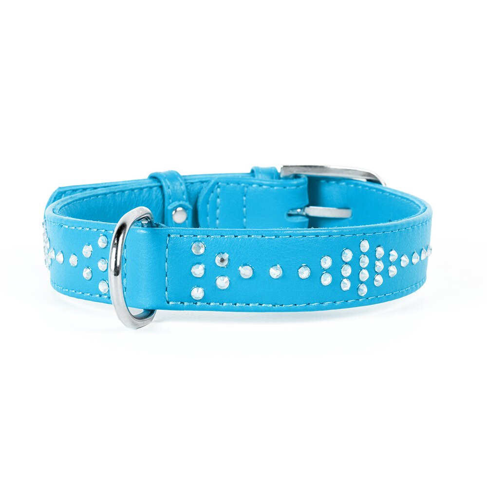 Ошейник Collar кожаный с ромбами «Glamour» (Гламур) 30-39 см / 20 мм (голубой)