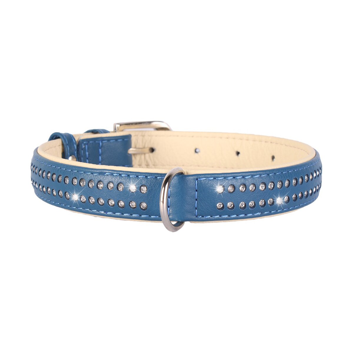 Нашийник Collar шкіряний із стразами в два ряди «Brilliance» (Брілліанс) 38-49 см / 25 мм (синій)
