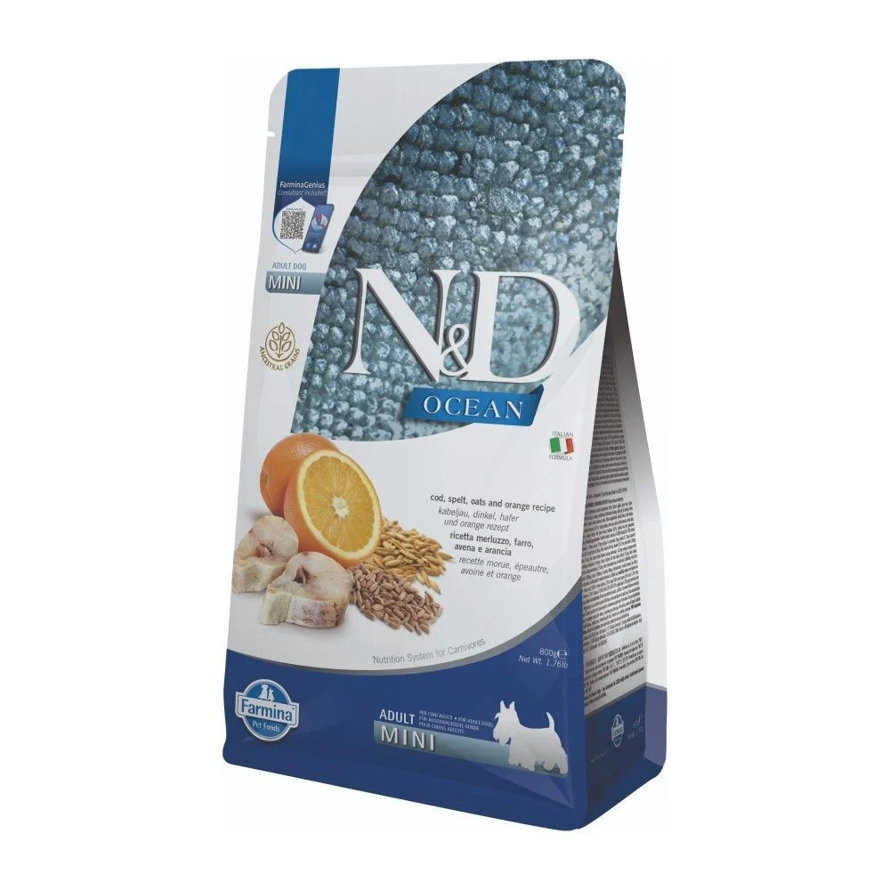 Сухий корм для собак Farmina N&D Low Grain Ocean Mini Adult 800 г - тріска, спельта, овес та апельсин Сухий корм для собак Farmina N&D Low Grain Ocean Mini Adult 800 г - тріска, спельта, овес та апельсин