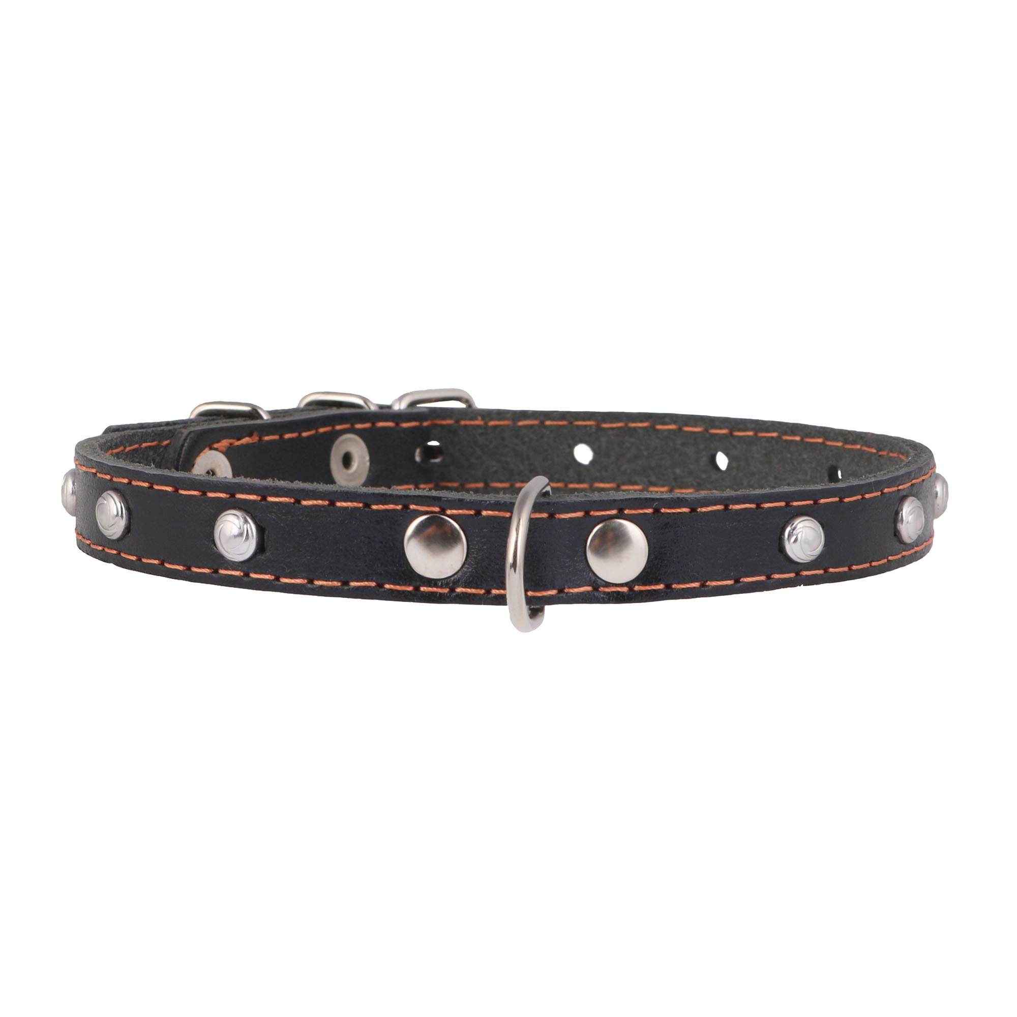 Ошейник Collar кожаный одинарный с украшениями 38-50 см / 25 мм (черный, коричневый)
