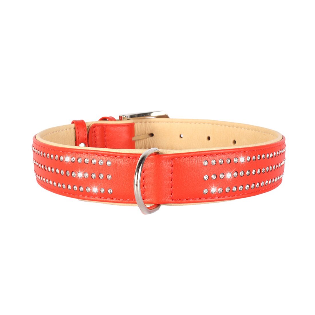 Нашийник Collar шкіряний із стразами в три ряди «Brilliance» (Брілліанс) 46-60 см / 35 мм (червоний) - С38823