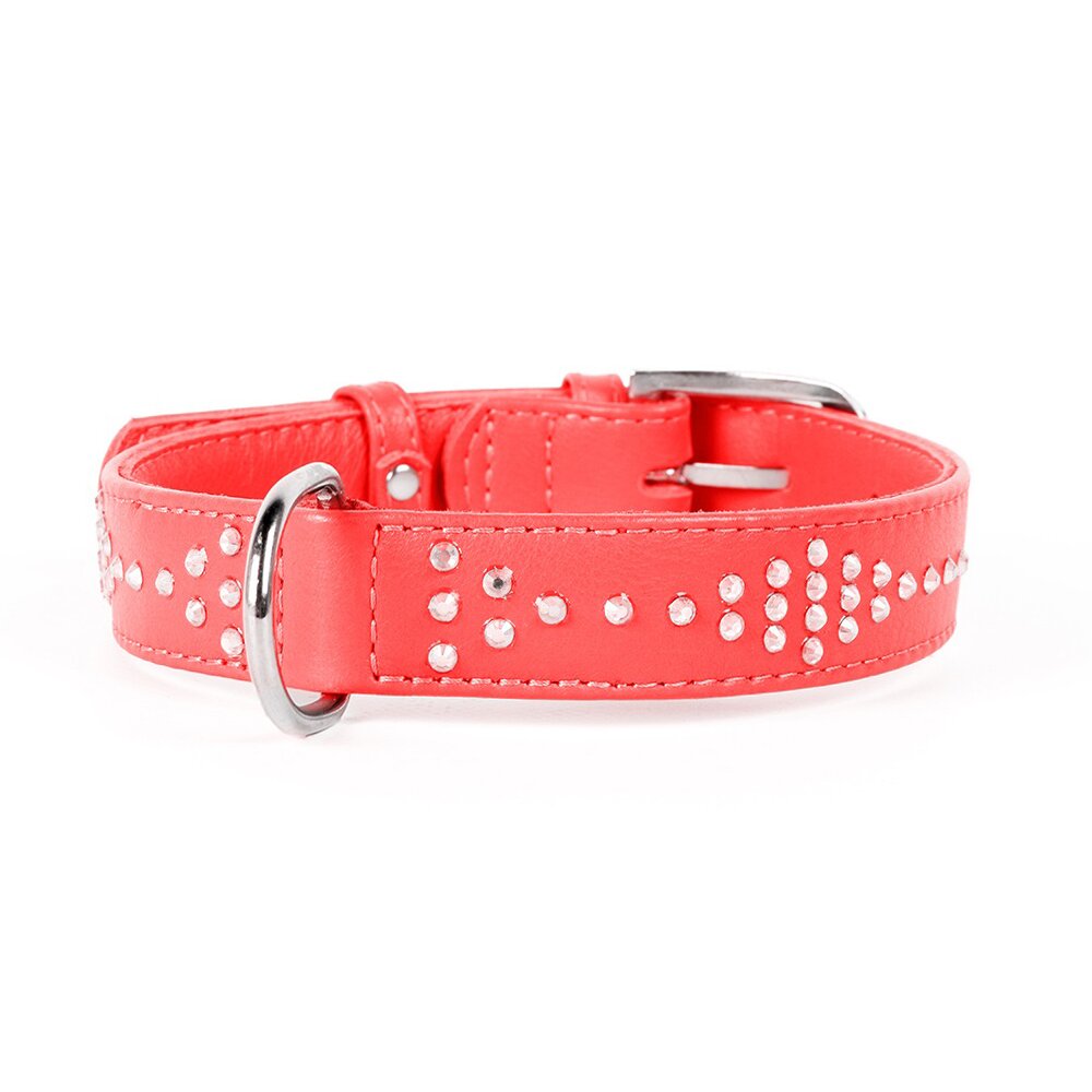 Ошейник Collar кожаный с ромбами «Glamour» (Гламур) 30-39 см / 20 мм (красный)