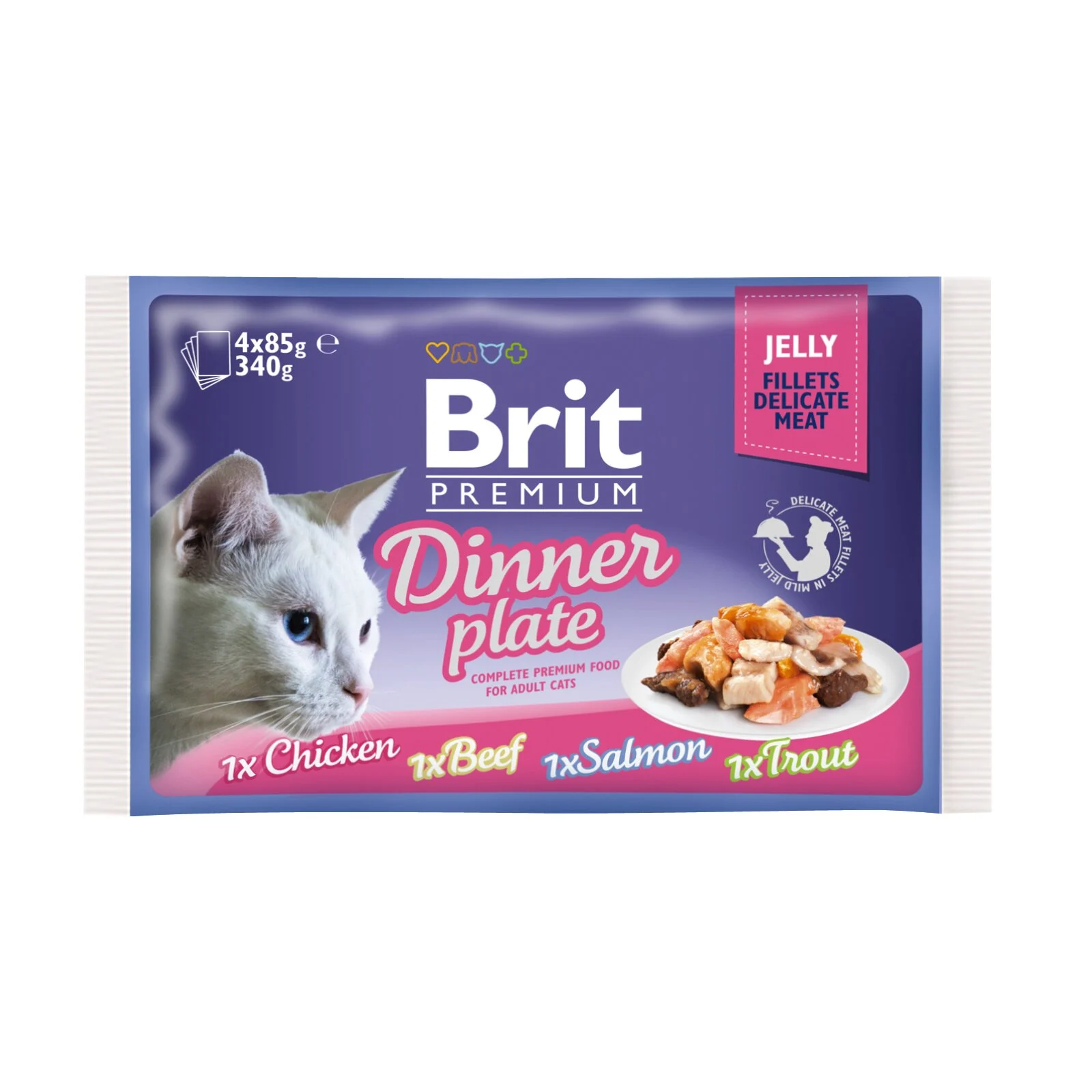 Влажный корм для кошек Brit Premium Cat Dinner Plate Fillets Jelly pouches 340 г - ассорти из 4 вкусов Обеденная тарелка в желе