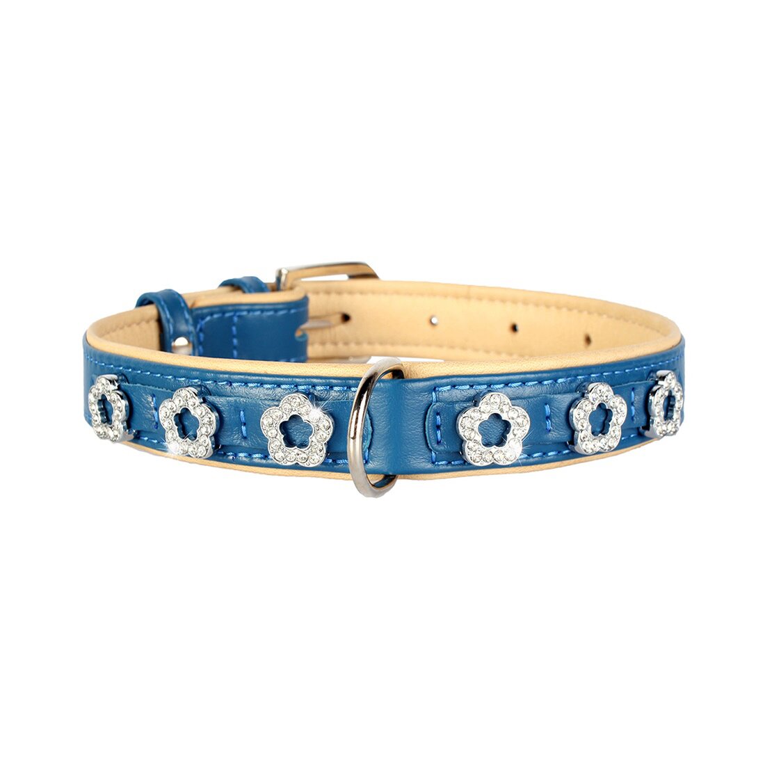 Ошейник Collar кожаный с цветочками «Brilliance» (Бриллианс) 38-49 см / 25 мм (синий) Ошейник Collar кожаный с цветочками «Brilliance» (Бриллианс) 38-49 см / 25 мм (синий)