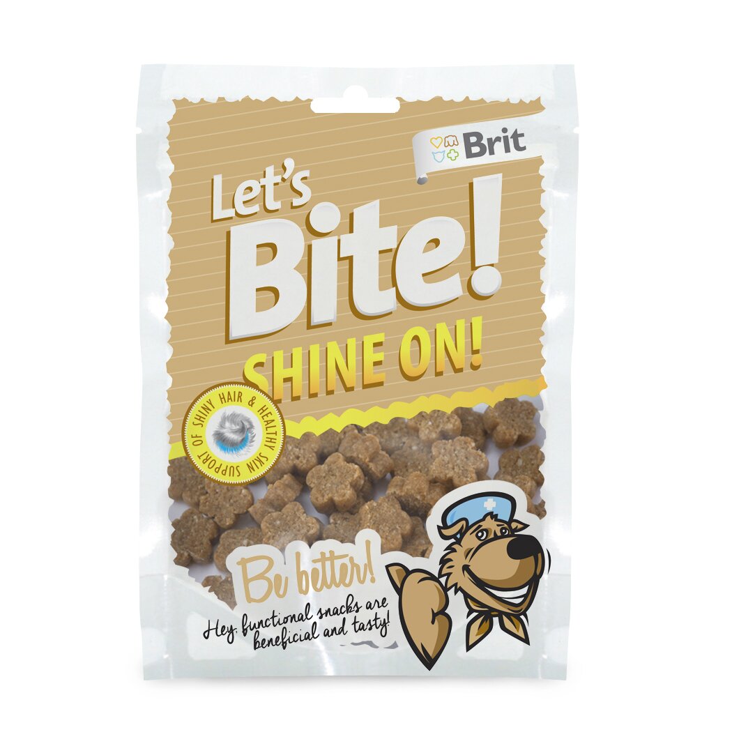 Ласощі для собак Let's bite «Shine On!» 150 г (для шкіри та шерсті) Ласощі для собак Let's bite «Shine On!» 150 г (для шкіри та шерсті)