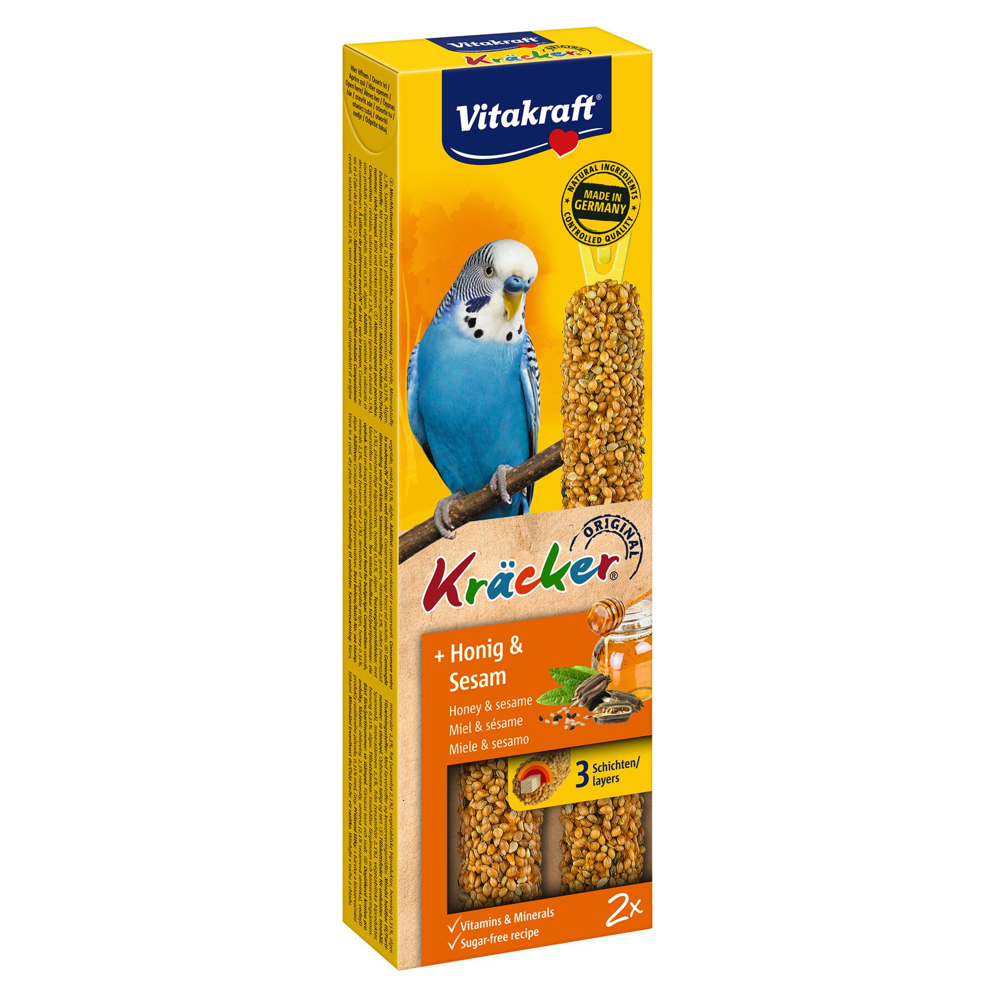 Ласощі для хвилястих папуг Vitakraft «Kracker Original + Honey & Sesame» 60 г / 2 шт. (мед та кунжут)