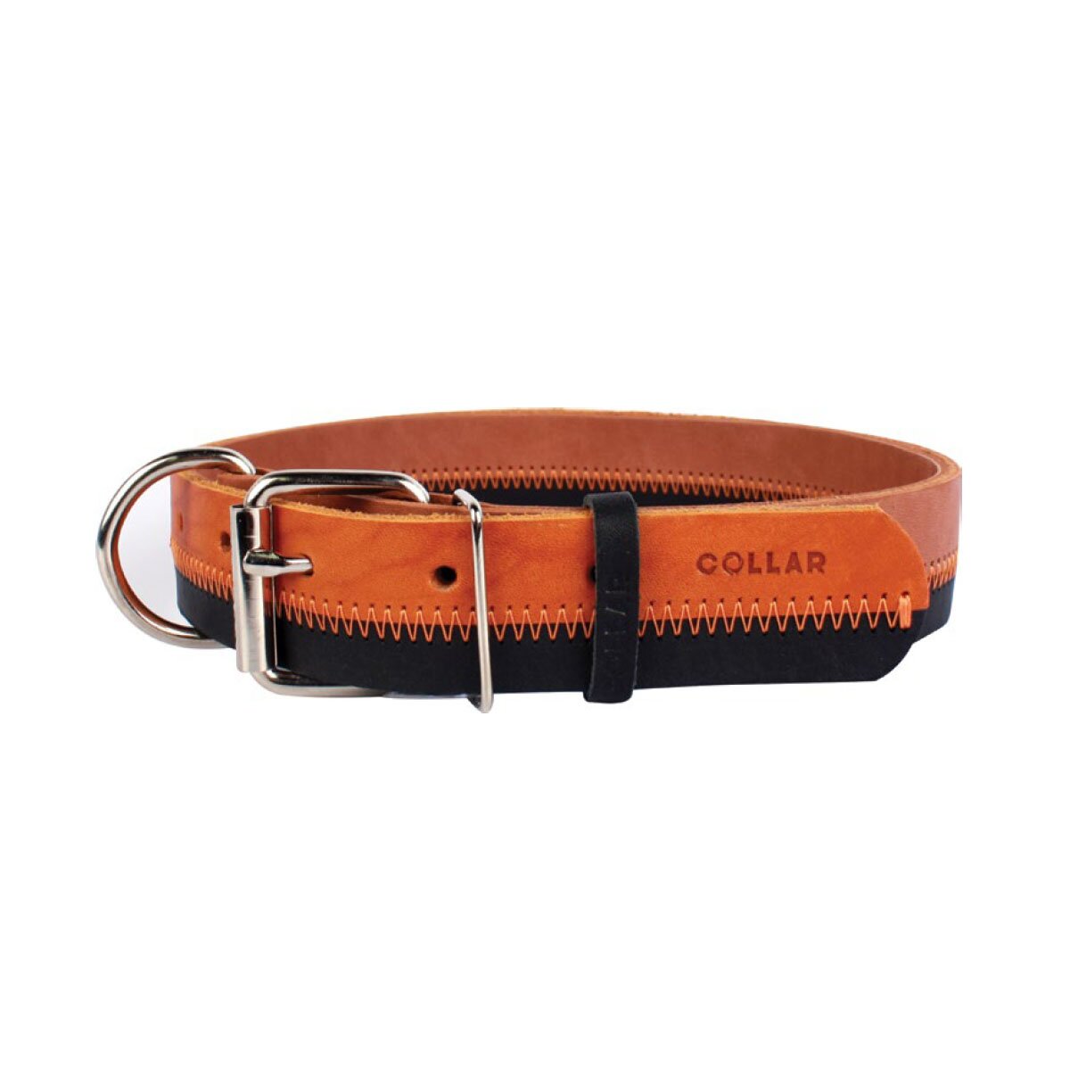 Ошейник Collar кожаный, двойной, складной «Зигзаг» 48-63 см / 35 мм (коричневый)