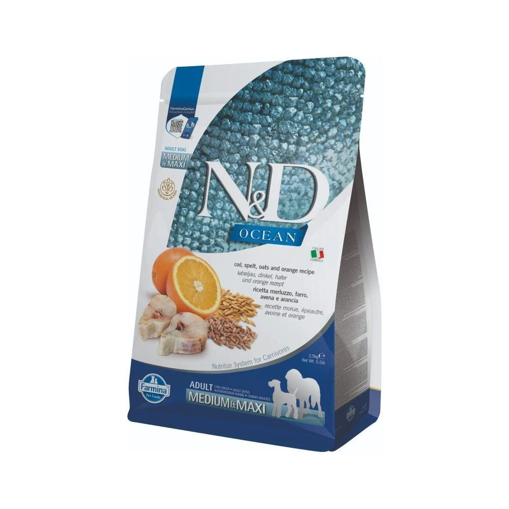 Cухий корм для собак Farmina N&D Low Grain Ocean Medium & Maxi Adult 2,5 кг - тріска, спельта, овес та апельсин