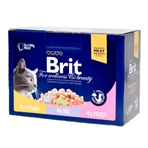Влажный корм для кошек Brit Premium Cat Family Plate pouches 1200 г - ассорти из 3 вкусов Семейная тарелка