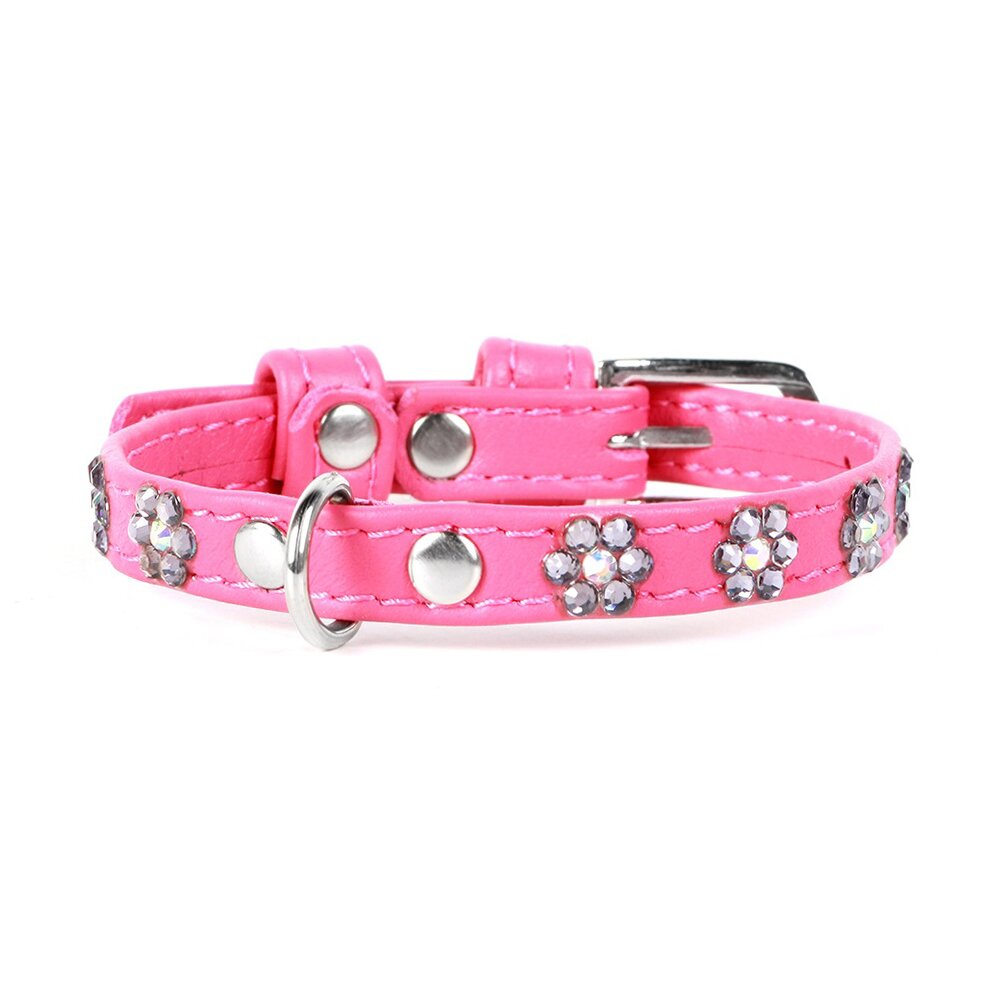 Ошейник Collar кожаный с цветочками «Glamour» (Гламур) 27-36 см / 15 мм (розовый)
