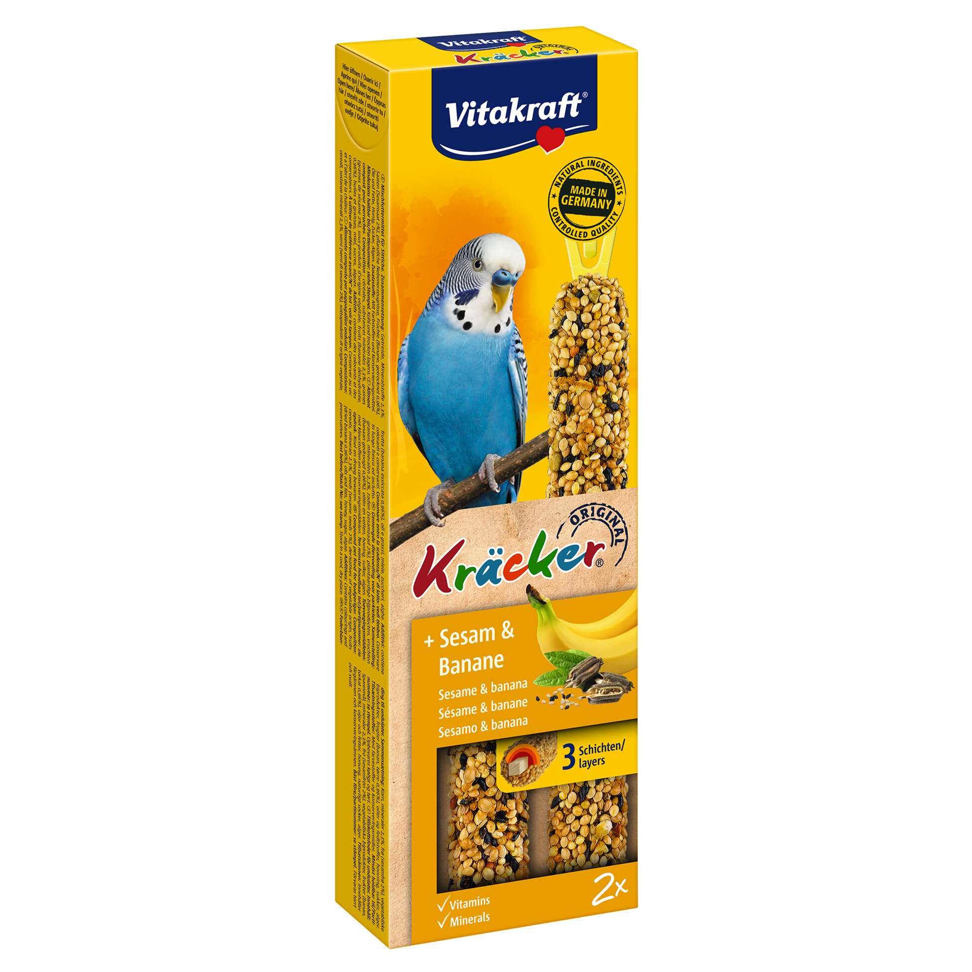 Ласощі для хвилястих папуг Vitakraft «Kracker Original + Sesame & Banana» 60 г / 2 шт. (кунжут та банан)