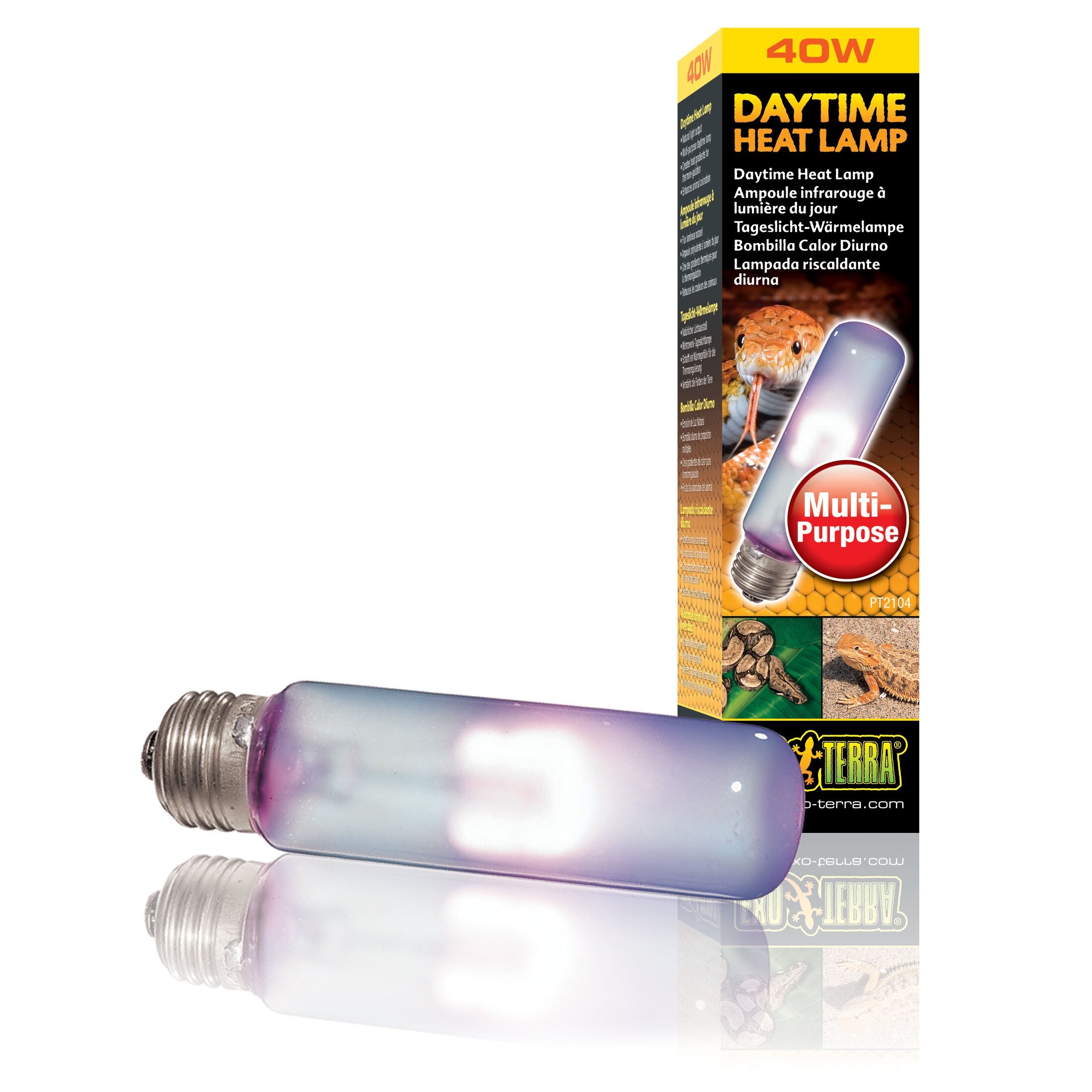 Лампа накаливания с неодимовой колбой Exo Terra «Daytime Heat Lamp», имитирующая дневной свет, 40 Вт, E27 (для обогрева)