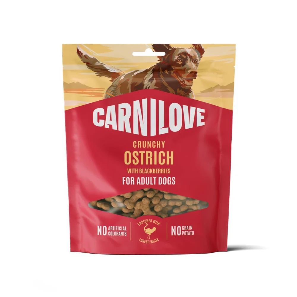 Ласощі для собак Carnilove Crunchy Snack Adult 200 г - страус та ожина Ласощі для собак Carnilove Crunchy Snack Adult 200 г - страус та ожина