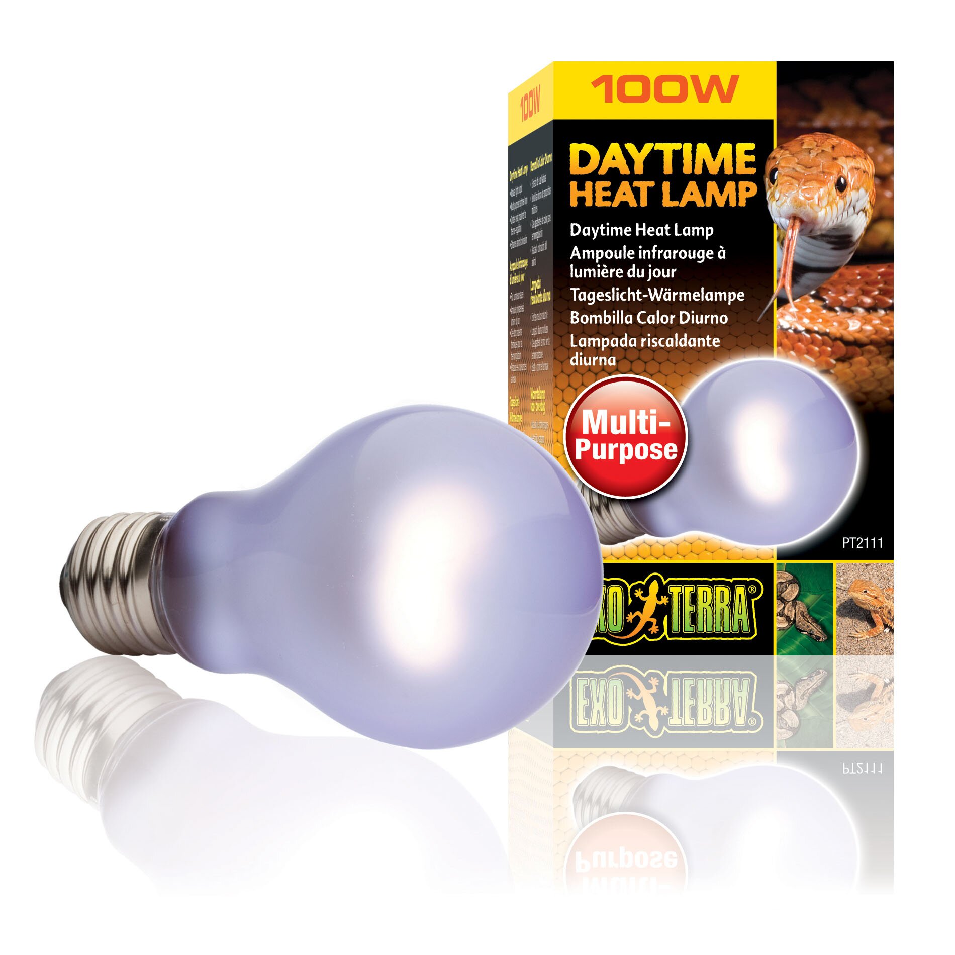 Лампа накаливания с неодимовой колбой Exo Terra «Daytime Heat Lamp», имитирующая дневной свет, 100 Вт, E27 (для обогрева) — PT2111 Лампа накаливания с неодимовой колбой Exo Terra «Daytime Heat Lamp», имитирующая дневной свет, 100 Вт, E27 (для обогрева) — PT2111