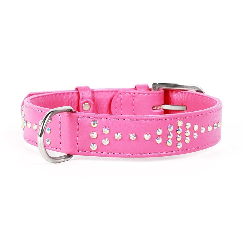 Ошейник Collar кожаный с ромбами «Glamour» (Гламур) 38-49 см / 25 мм (розовый)