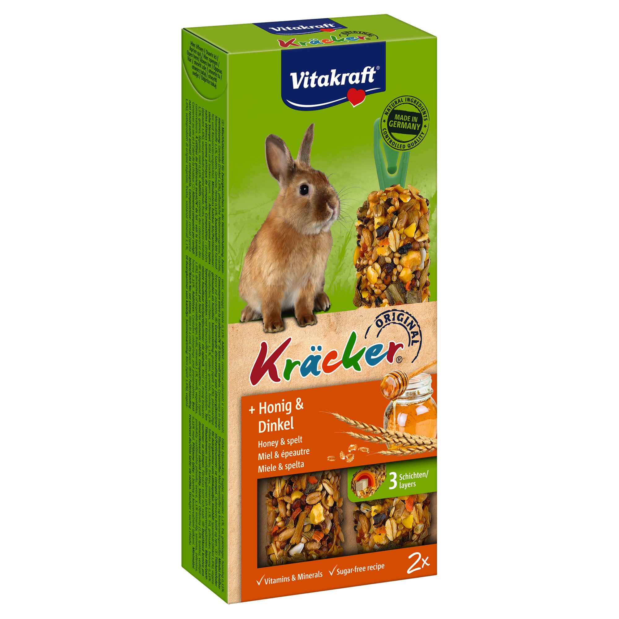 Лакомства для кроликов Vitakraft «Kracker Original + Honey & Spelt» 100 г / 2 шт. (мед и спельта) Лакомства для кроликов Vitakraft «Kracker Original + Honey & Spelt» 100 г / 2 шт. (мед и спельта)