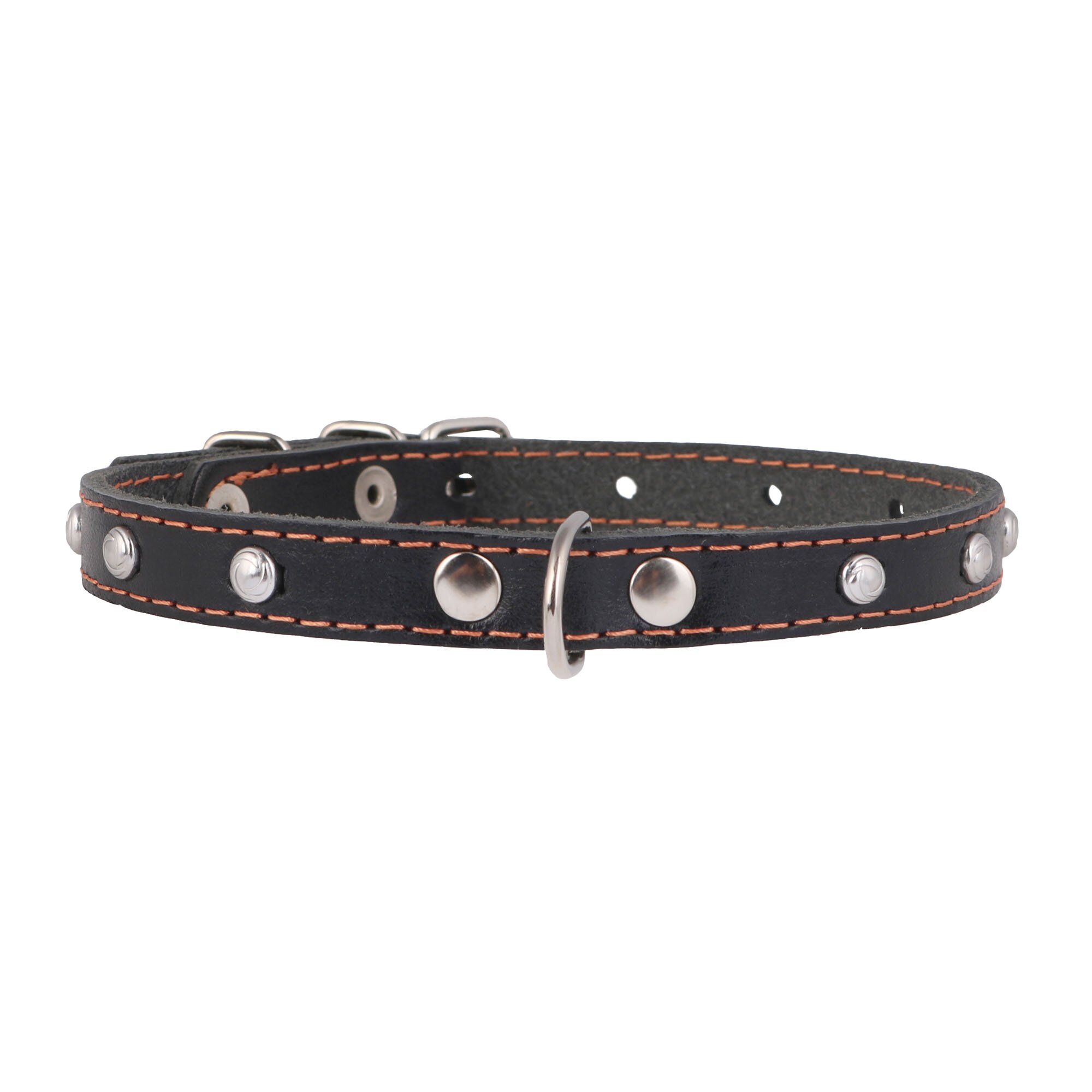 Ошейник Collar кожаный одинарный с украшениями 24-32 см / 12 мм (черный)