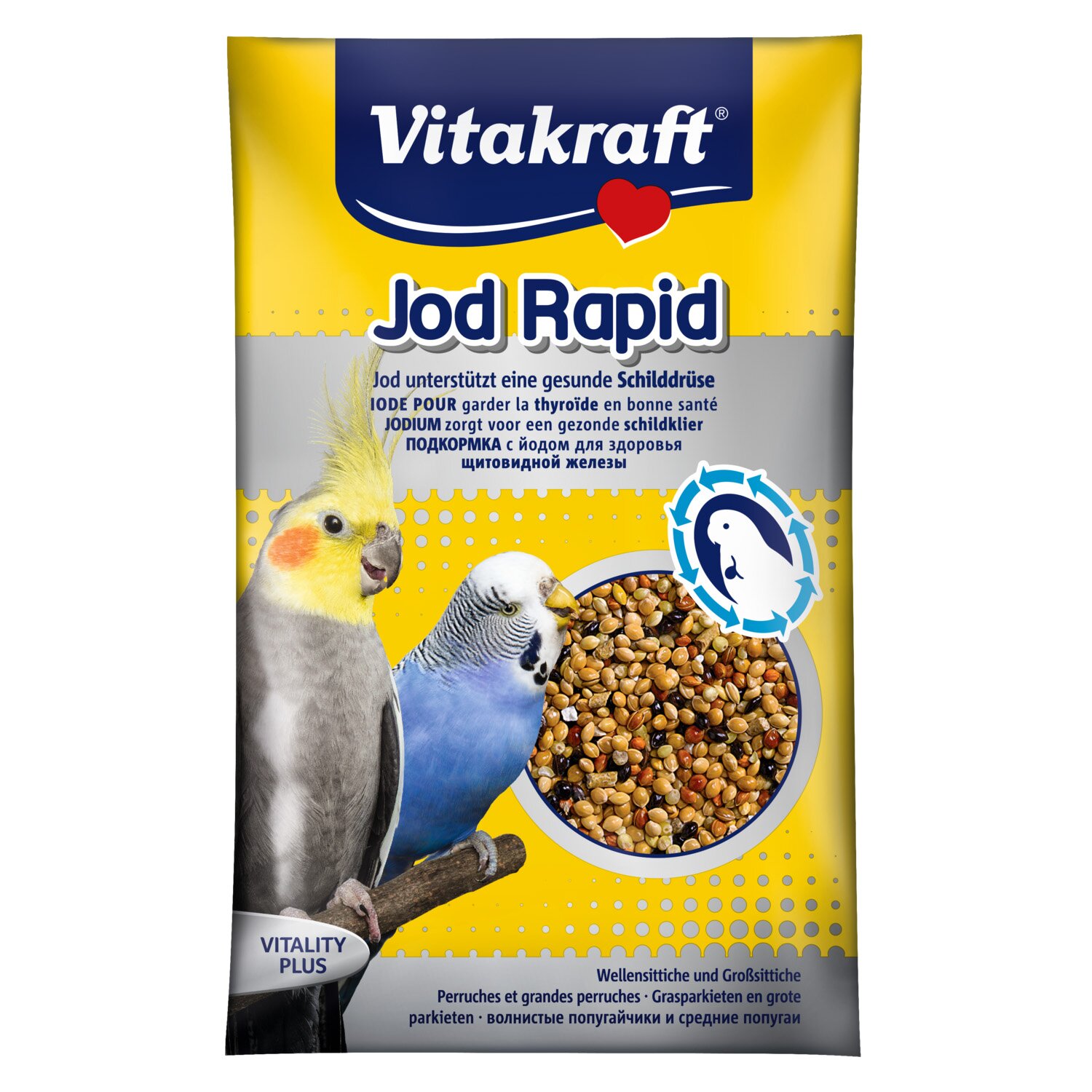 Вітаміни для хвилястих та середніх папуг Vitakraft «Jod Rapid» з йодом, насіння 20 г (мультивітамін)