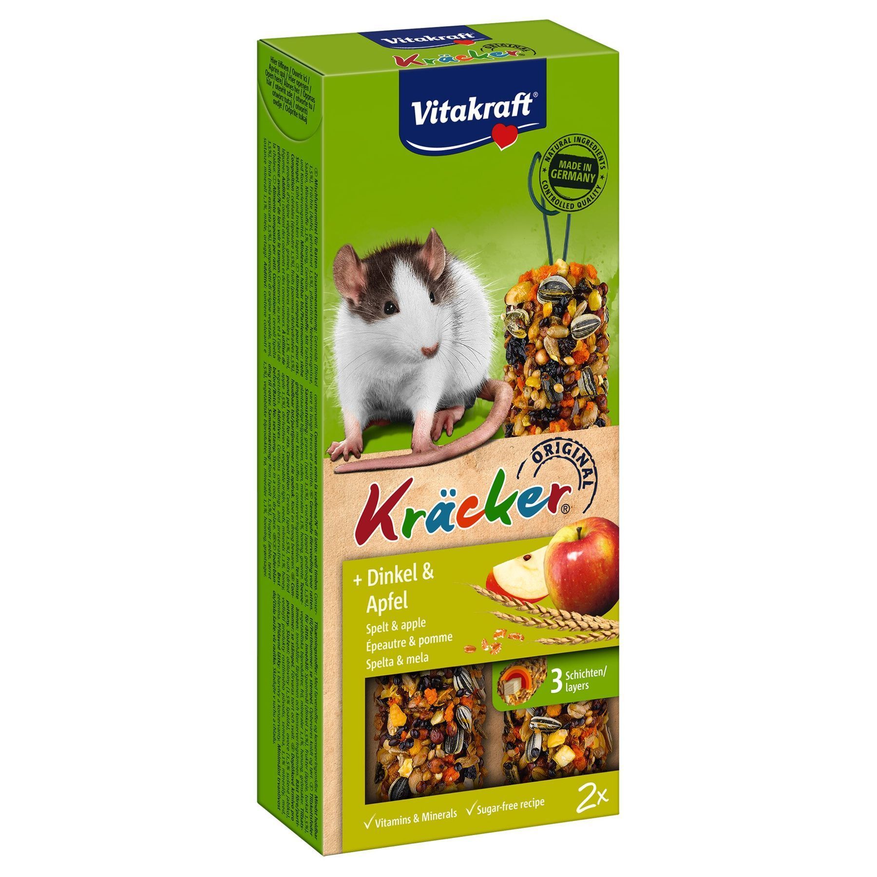 Ласощі для пацюків Vitakraft Kracker Original 2 шт х 56 г - спельта та яблуко Ласощі для пацюків Vitakraft Kracker Original 2 шт х 56 г - спельта та яблуко