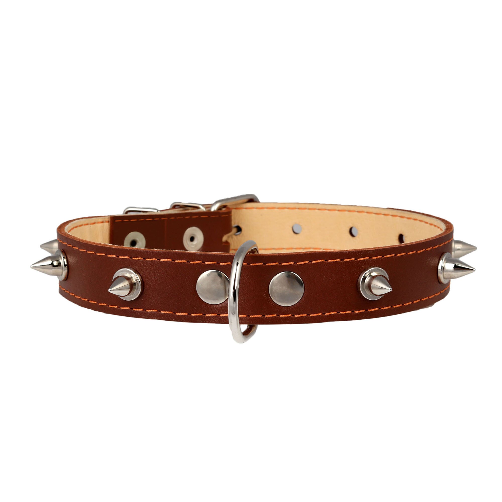 Ошейник Collar кожаный двойной с шипами 47-62 см / 35 мм (коричневый, черный)