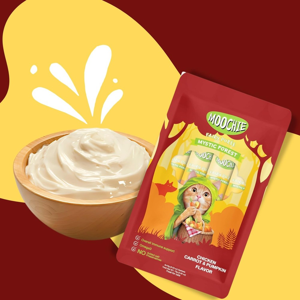 Лакомства для кошек Moochie Fairy Puree 25 шт. х 15 г — курица, морковь и тыква Лакомства для кошек Moochie Fairy Puree 25 шт. х 15 г — курица, морковь и тыква