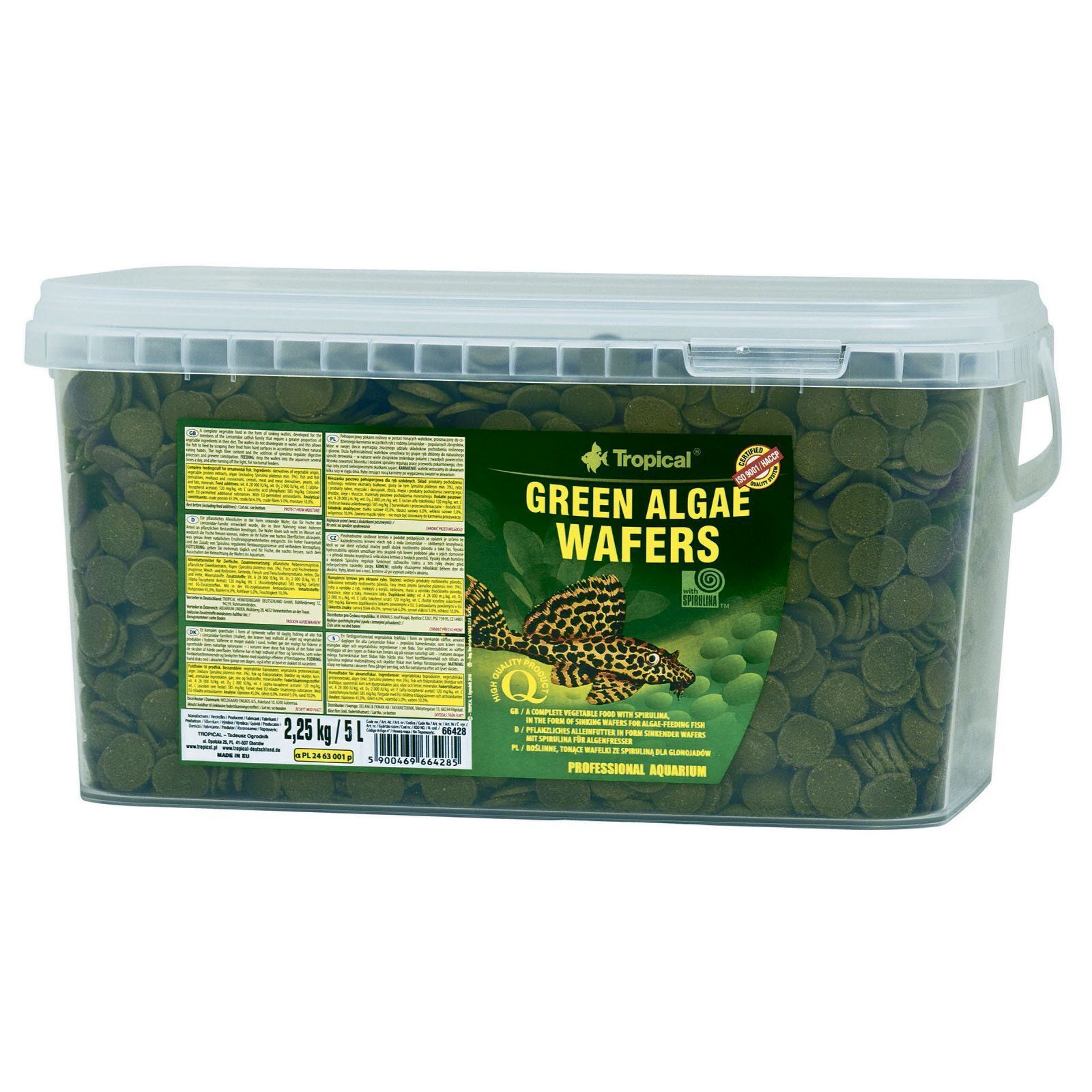 Сухий корм для рослиноїдних донних акваріумних риб Tropical Green Algae Wafers 5 л - чипси Сухий корм для рослиноїдних донних акваріумних риб Tropical Green Algae Wafers 5 л - чипси