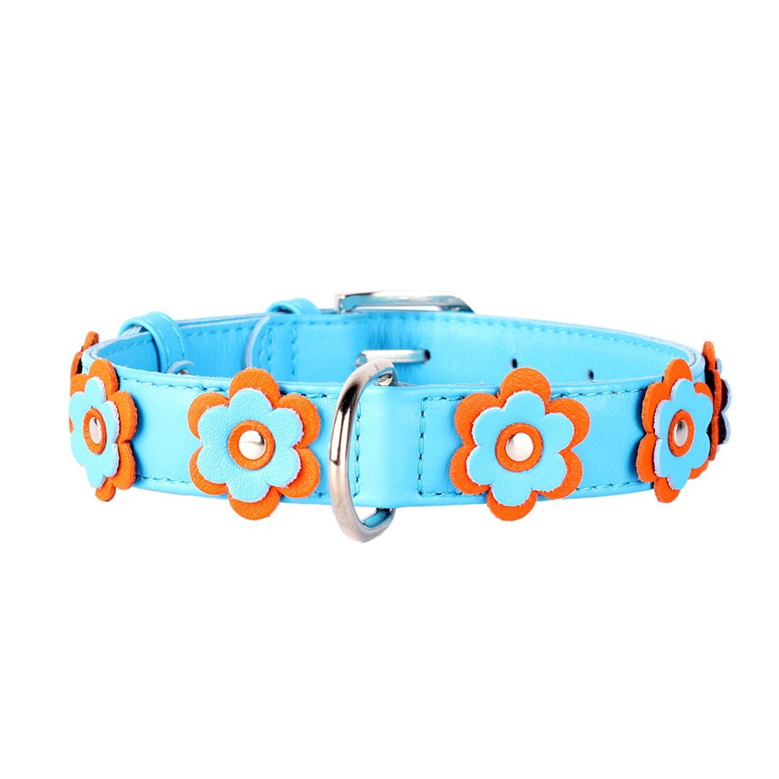 Ошейник Collar кожаный с аппликацией «Glamour» (Гламур) 19-25 см / 9 мм (голубой)
