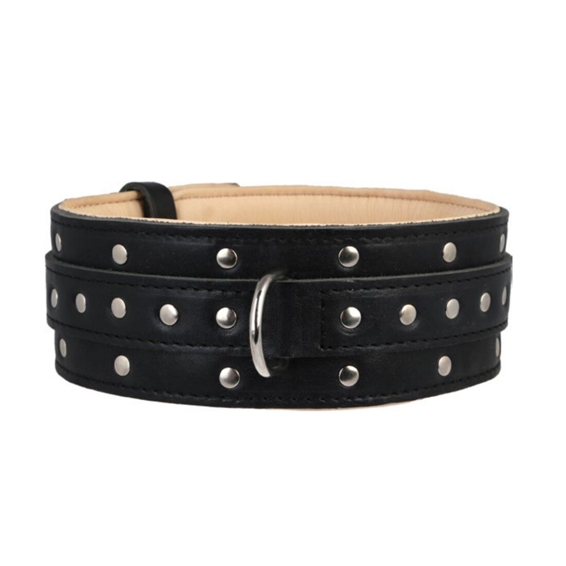 Ошейник Collar кожаный, двойной, широкий с металлическими украшениями 38-50 см / 25 мм (черный)
