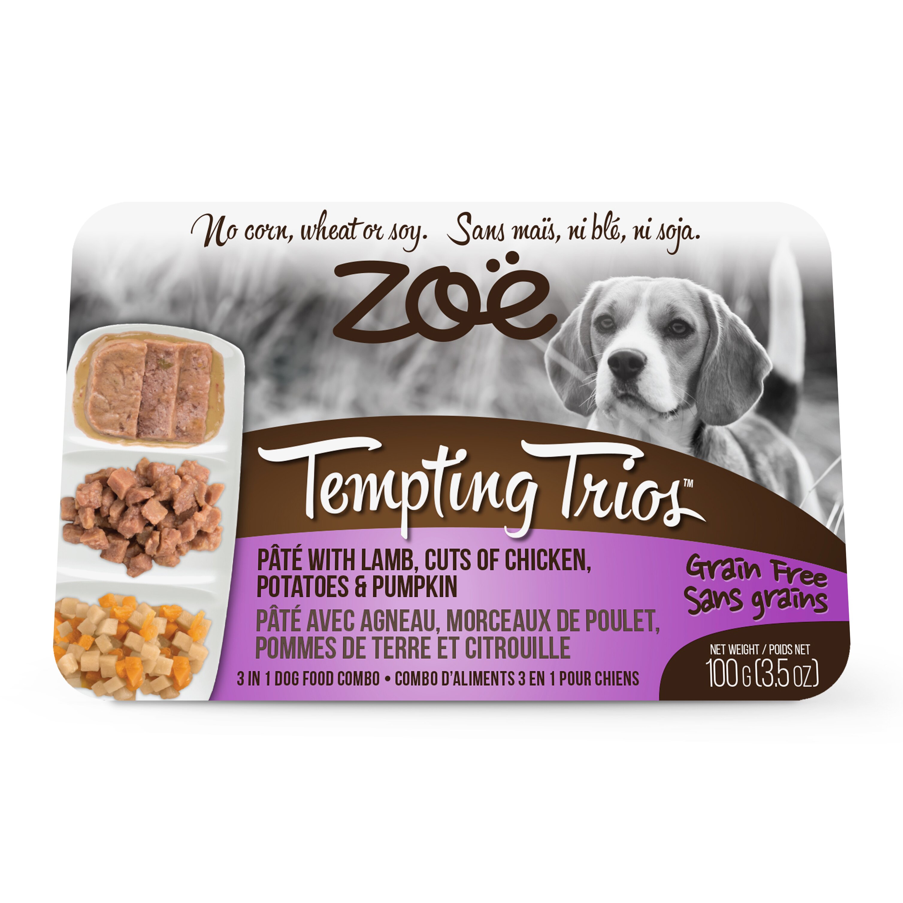 Влажный корм для собак ZOE Tempting Trios 100 г (паштет из баранины с кусочками курицы, картофелем и тыквой)