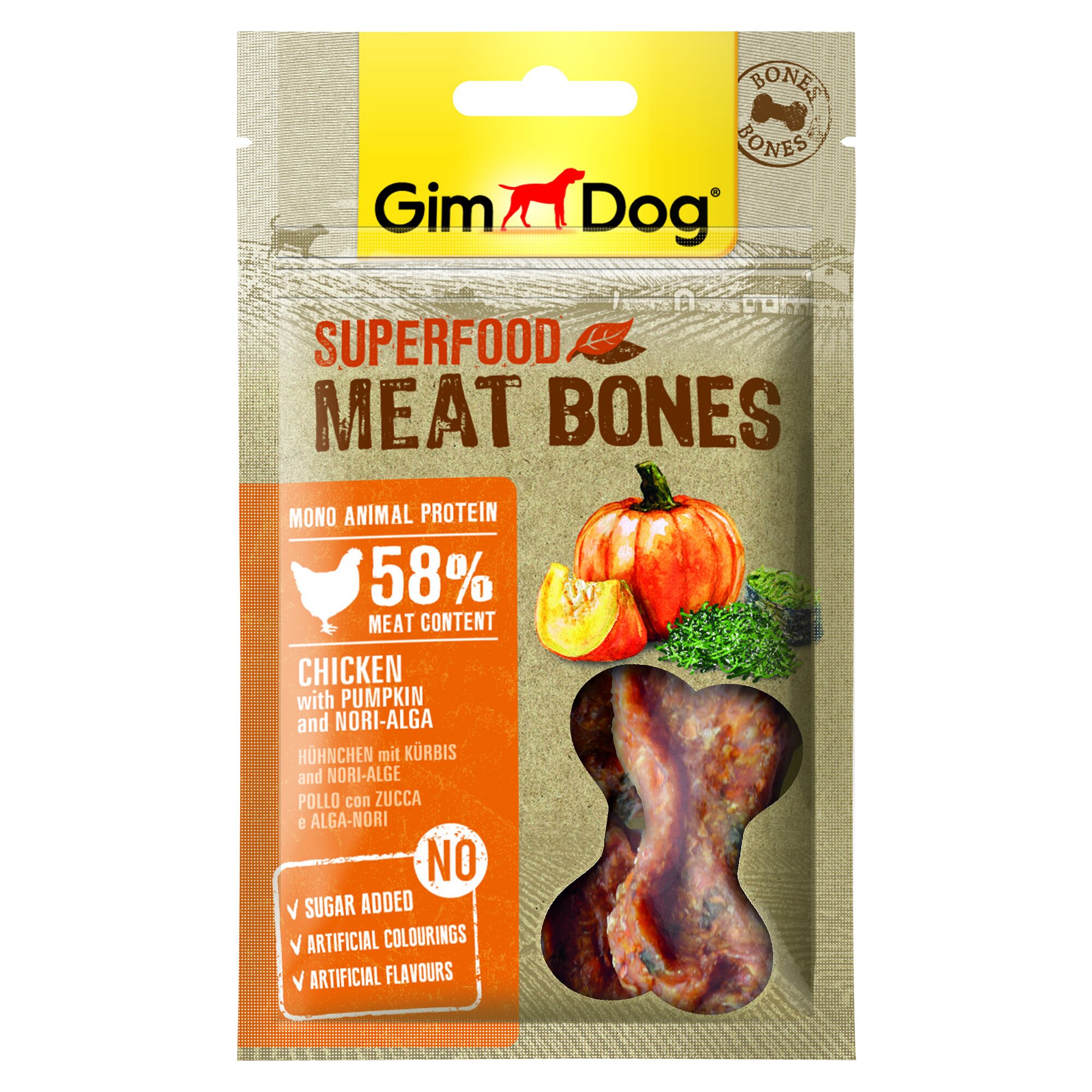 Ласощі для собак GimDog Superfood Meat Bones 70 г (курка, гарбуз та норі)