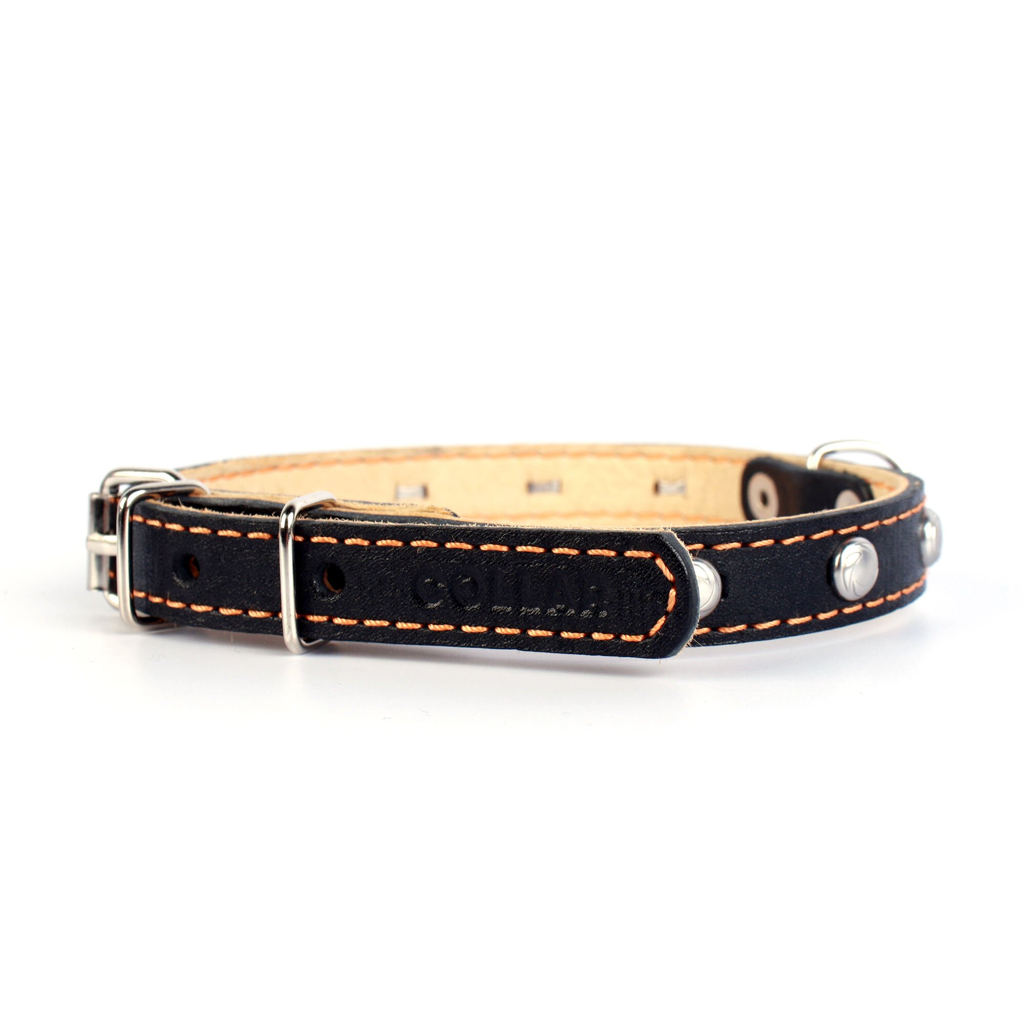 Ошейник Collar кожаный двойной с украшениями 27-35 см / 14 мм (черный)