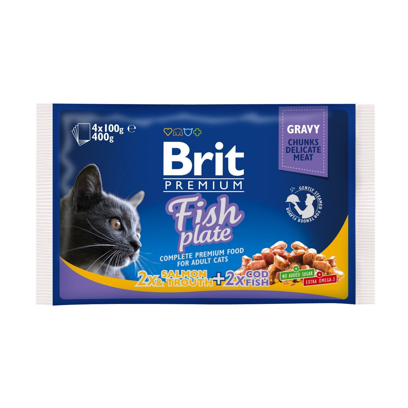 Набор влажного корма для котов Brit Premium Cat Fish Plate pouches 400 г - ассорти