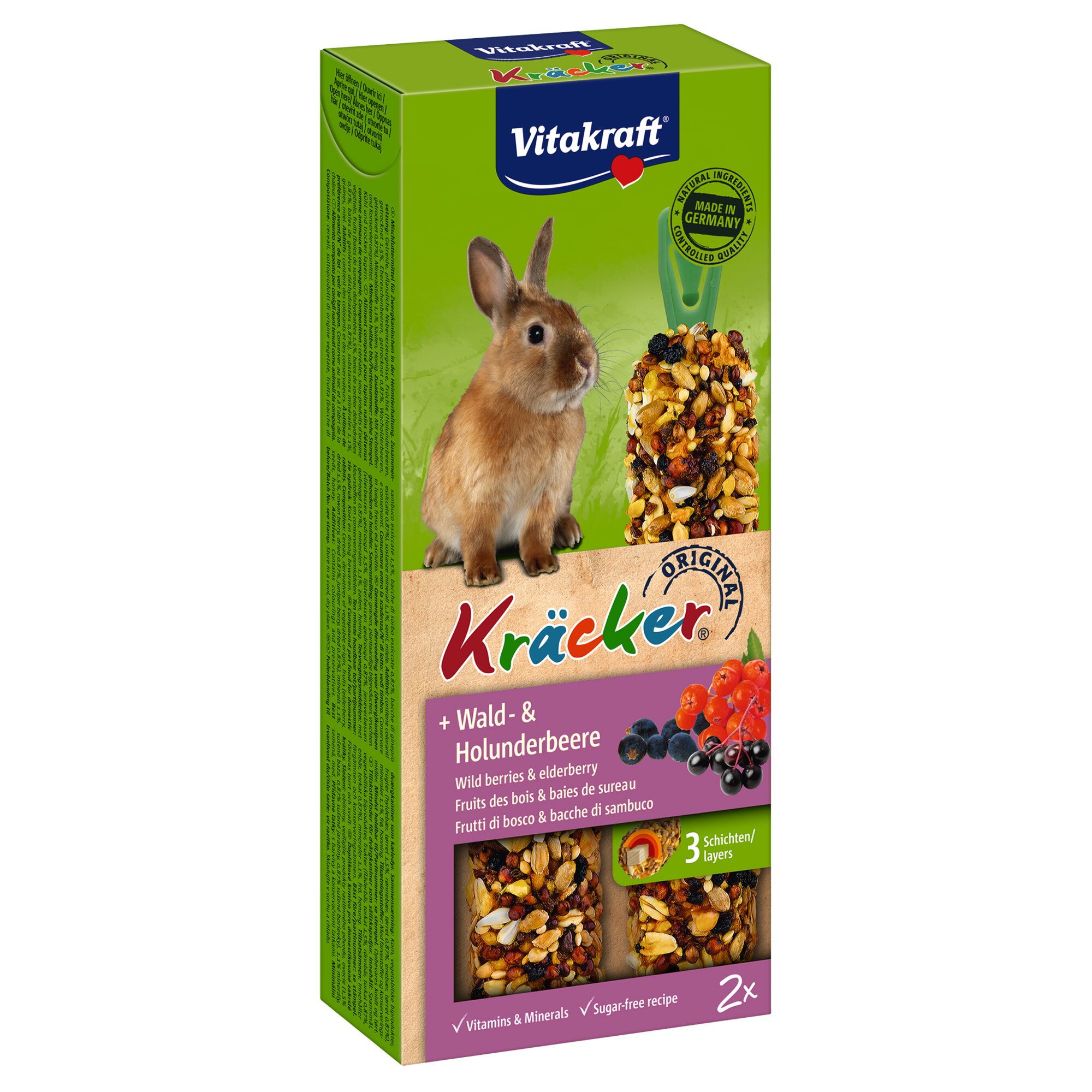 Лакомства для кроликов Vitakraft «Kracker Original + Wild Berries & Elderberry» 100 г / 2 шт. (лесные ягоды) Лакомства для кроликов Vitakraft «Kracker Original + Wild Berries & Elderberry» 100 г / 2 шт. (лесные ягоды)