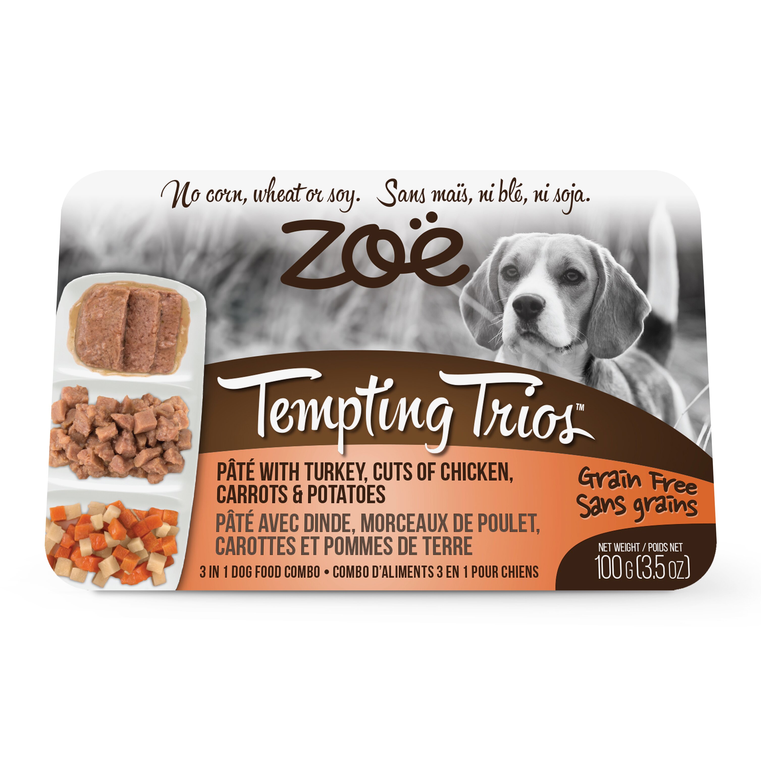 Влажный корм для собак ZOE Tempting Trios 100 г (паштет из индейки с кусочками курицы, морковью и картофелем)