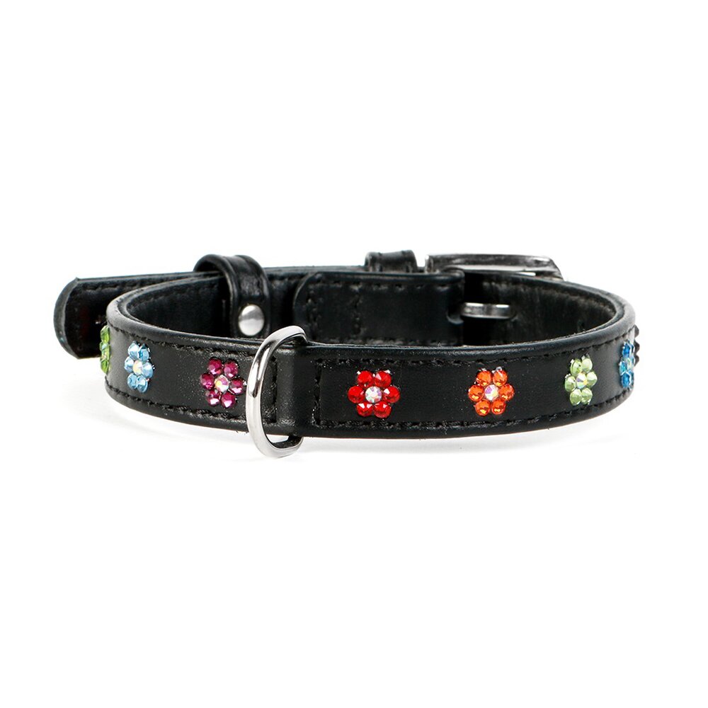 Ошейник Collar кожаный с цветочками «Glamour» (Гламур) 30-39 см / 20 мм (черный)