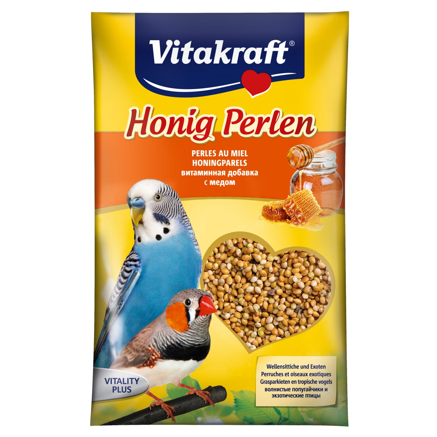 Вітаміни для хвилястих папуг та екзотичних птахів Vitakraft «Honig Perlen» з медом, насіння 20 г (мультивітамін)