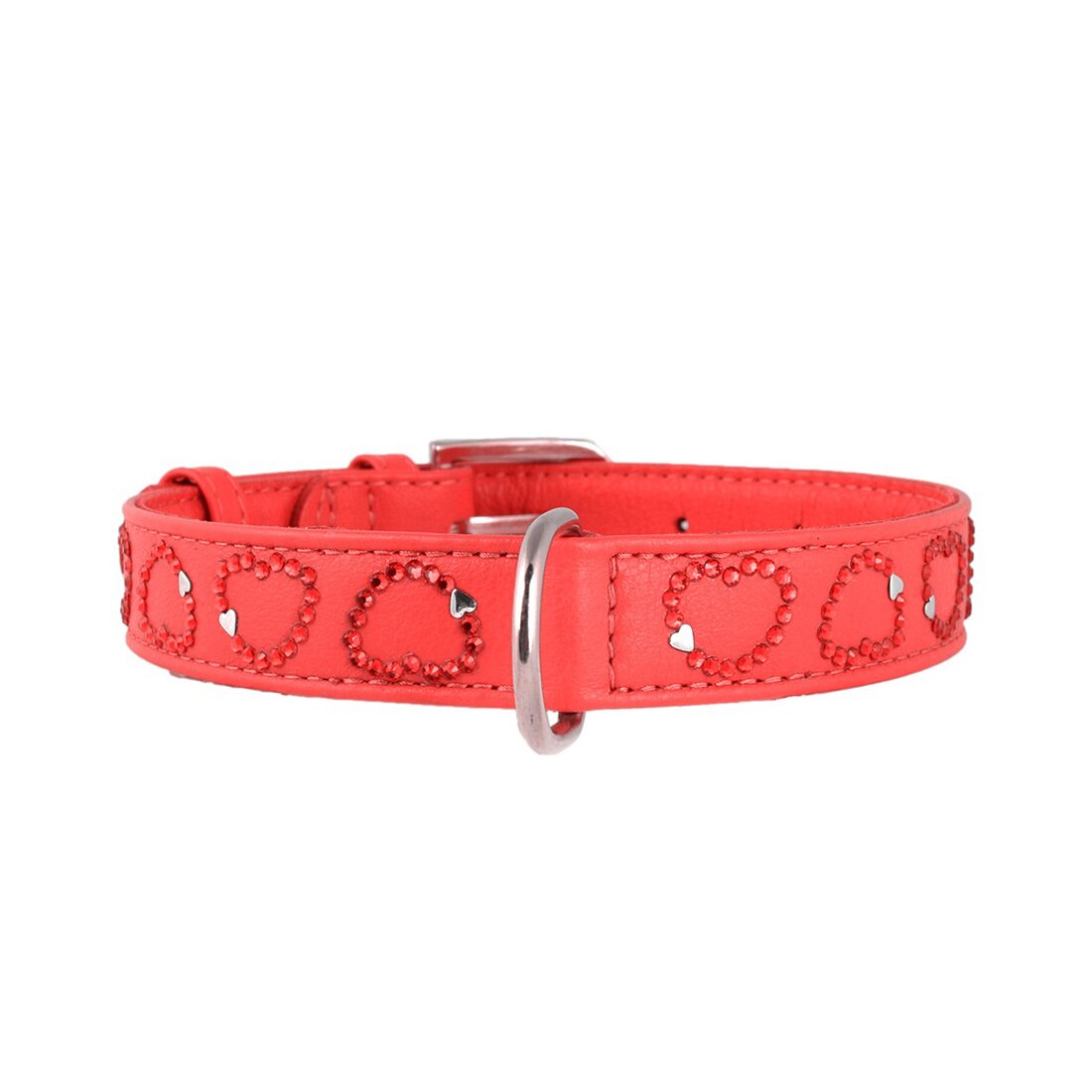 Ошейник Collar кожаный с сердечками «Glamour» (Гламур) 38-49 см / 25 мм (красный)