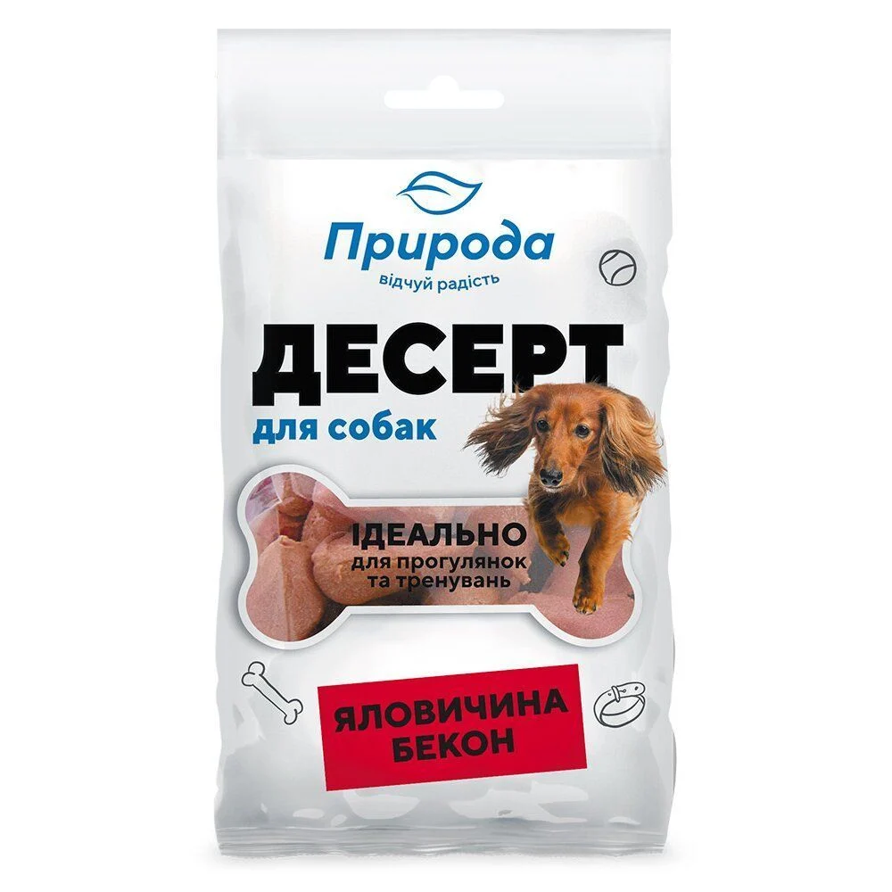 Ласощі для собак Priroda Десерт 100 г - яловичина та бекон Ласощі для собак Priroda Десерт 100 г - яловичина та бекон