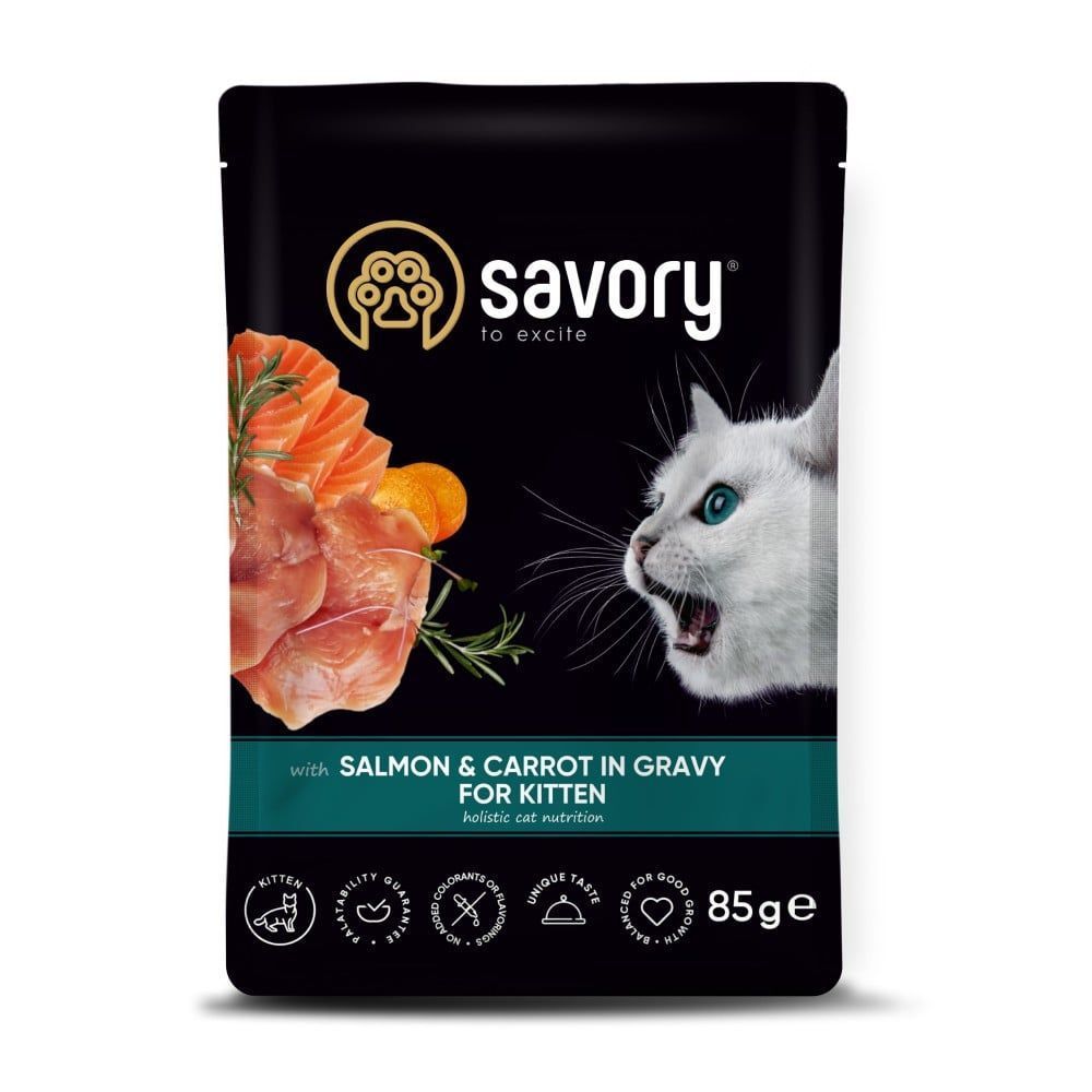 Упаковка вологого корму для кошенят Savory Kitten 22 шт х 85 г - лосось та морква Упаковка вологого корму для кошенят Savory Kitten 22 шт х 85 г - лосось та морква