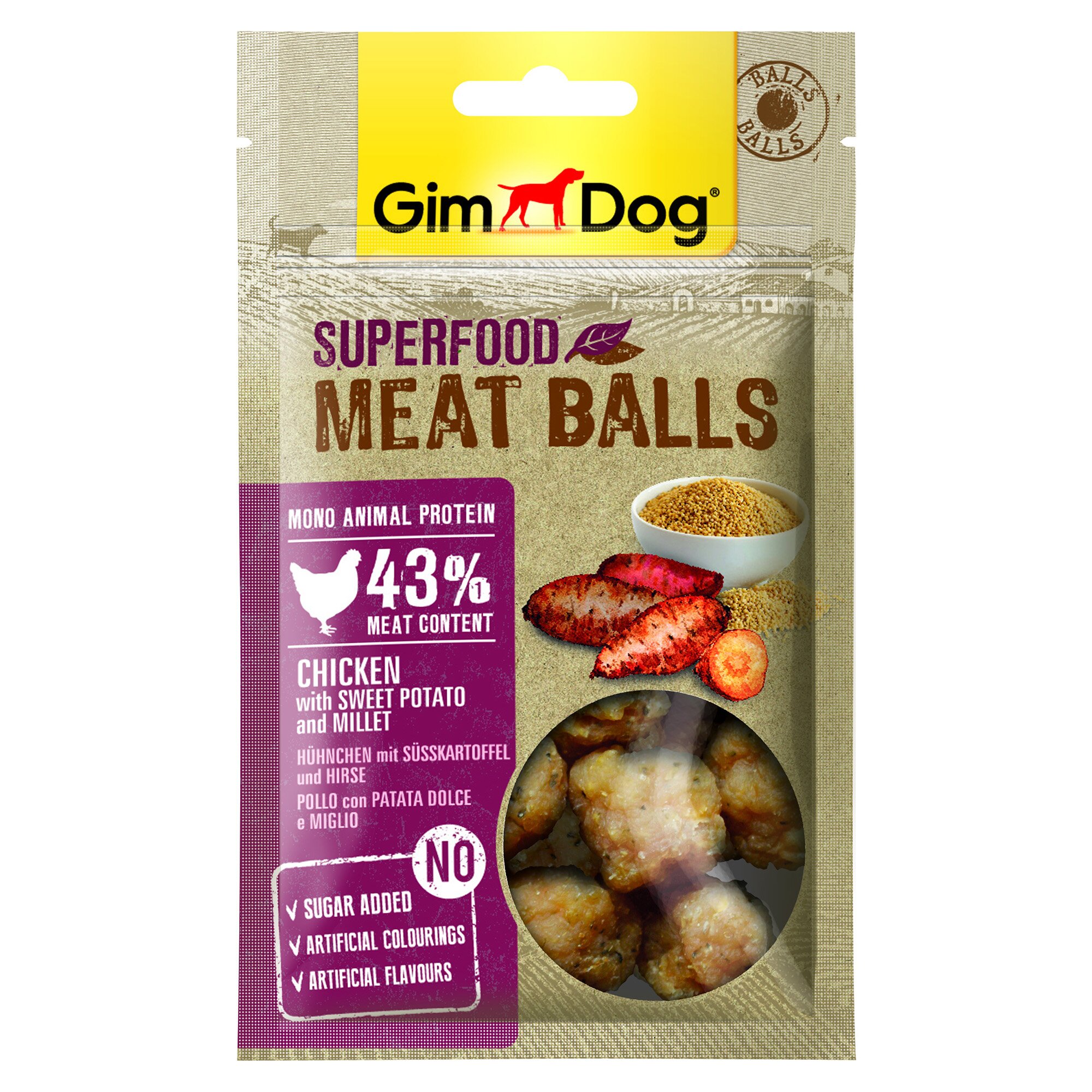Ласощі для собак GimDog Superfood Meat Balls 70 г (курка, солодка картопля та просо)