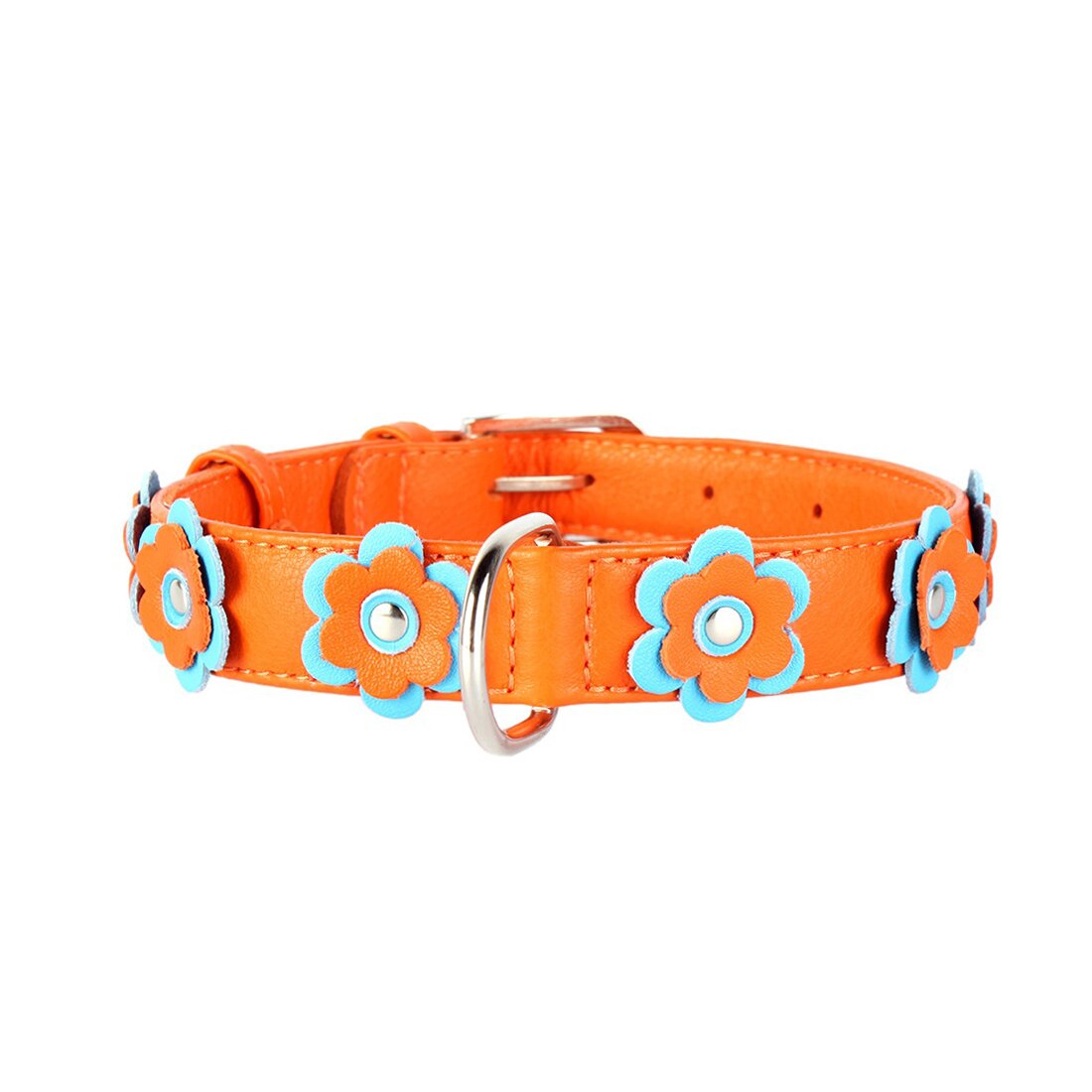 Ошейник Collar кожаный с аппликацией «Glamour» (Гламур) 19-25 см / 9 мм (оранжевый)