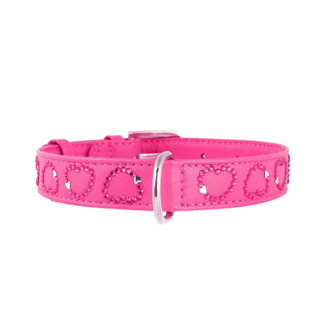 Ошейник Collar кожаный с сердечками «Glamour» (Гламур) 38-49 см / 25 мм (розовый)
