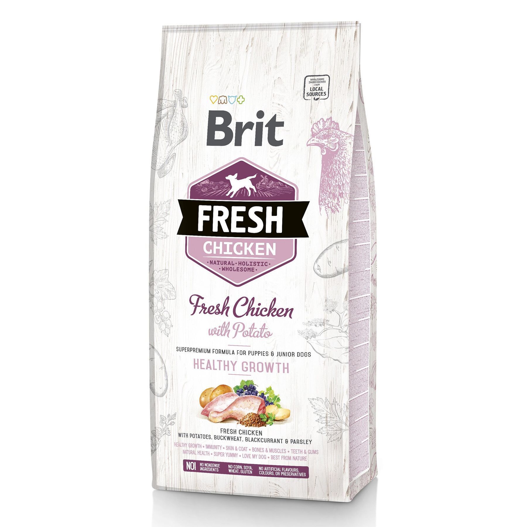 Сухой корм для щенков Brit Fresh Chicken Healthy Growth 12 кг - курица
