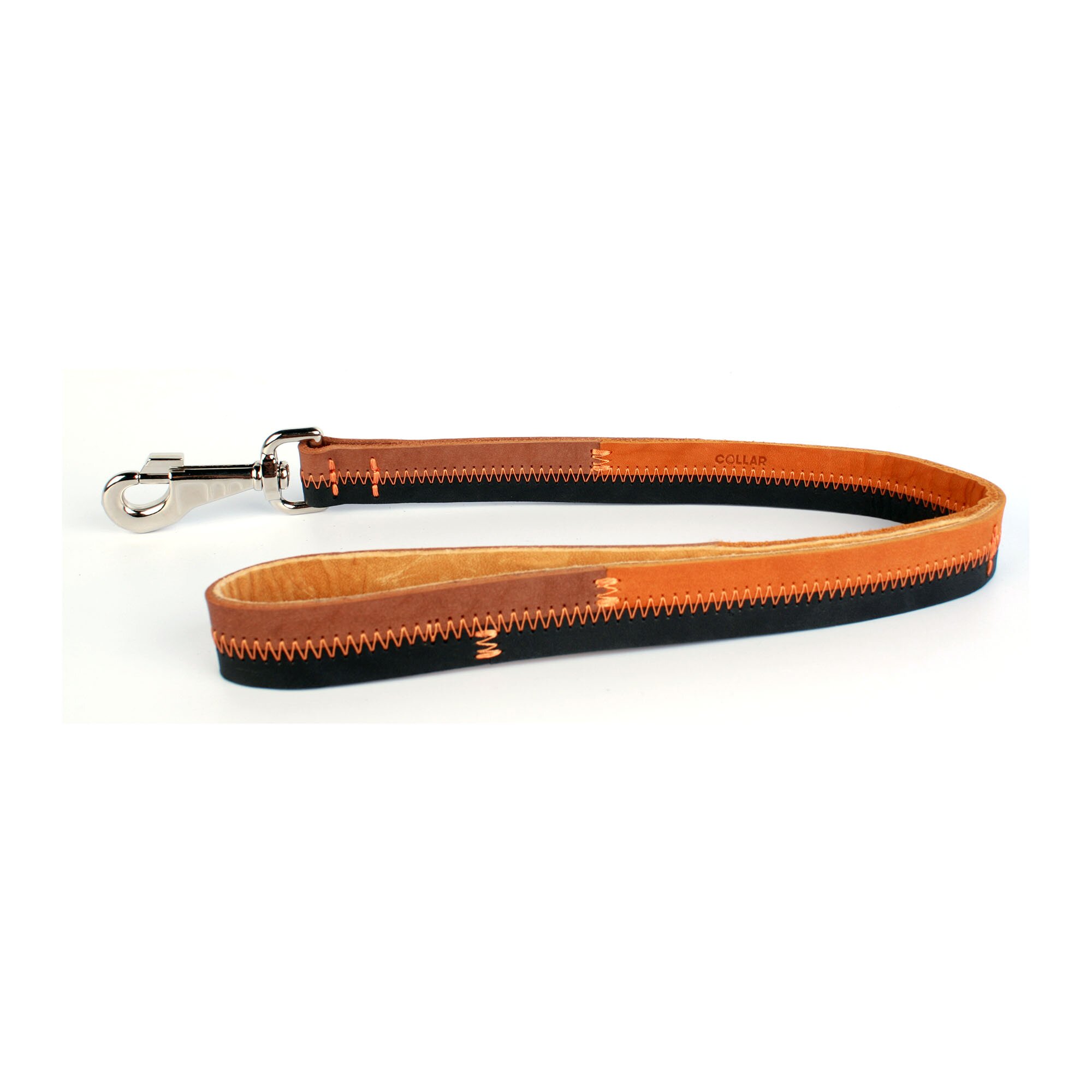 Поводок Collar кожаный, двойной, складной «Зигзаг» 50 см / 25 мм (коричневый)