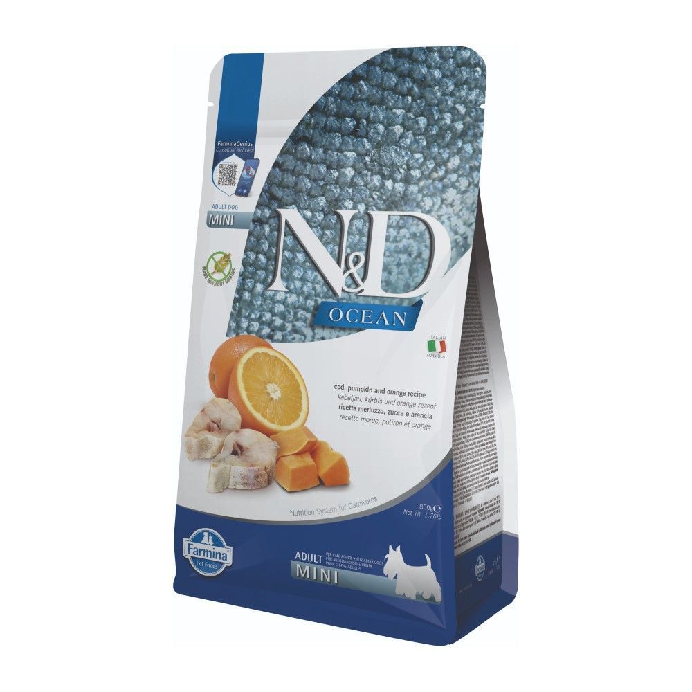 Сухий корм для собак Farmina N&D Grain Free Ocean Adult Mini 800 г - тріска, гарбуз та апельсин Сухий корм для собак Farmina N&D Grain Free Ocean Adult Mini 800 г - тріска, гарбуз та апельсин