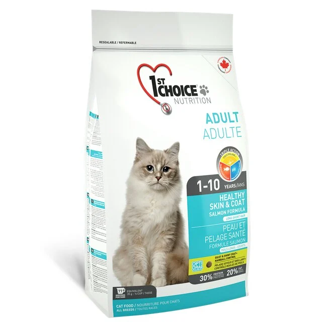 Сухой корм для кошек, шерсть которых требует дополнительного ухода 1st Choice Adult Healthy Skin & Coat 10 кг - лосось Сухой корм для кошек, шерсть которых требует дополнительного ухода 1st Choice Adult Healthy Skin & Coat 10 кг - лосось