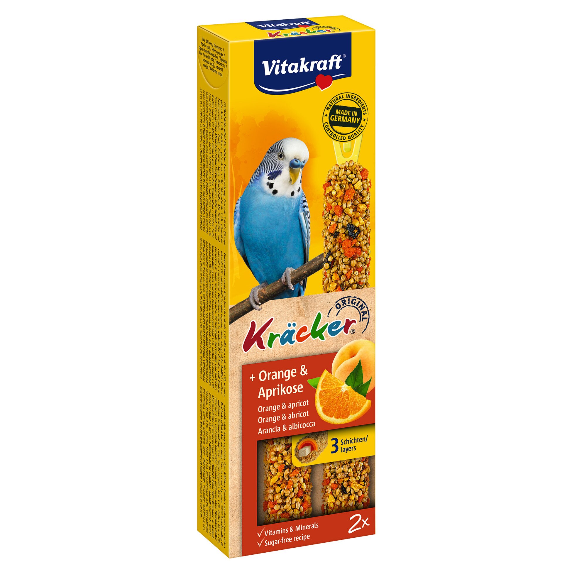 Ласощі для хвилястих папуг Vitakraft «Kracker Original + Orange & Apricot» 60 г / 2 шт. (апельсин та абрикос)